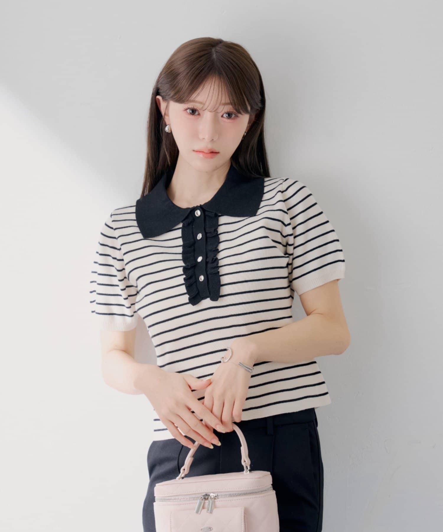 Chico(チコ) 【SALON by Chico】配色ポロ襟ニット