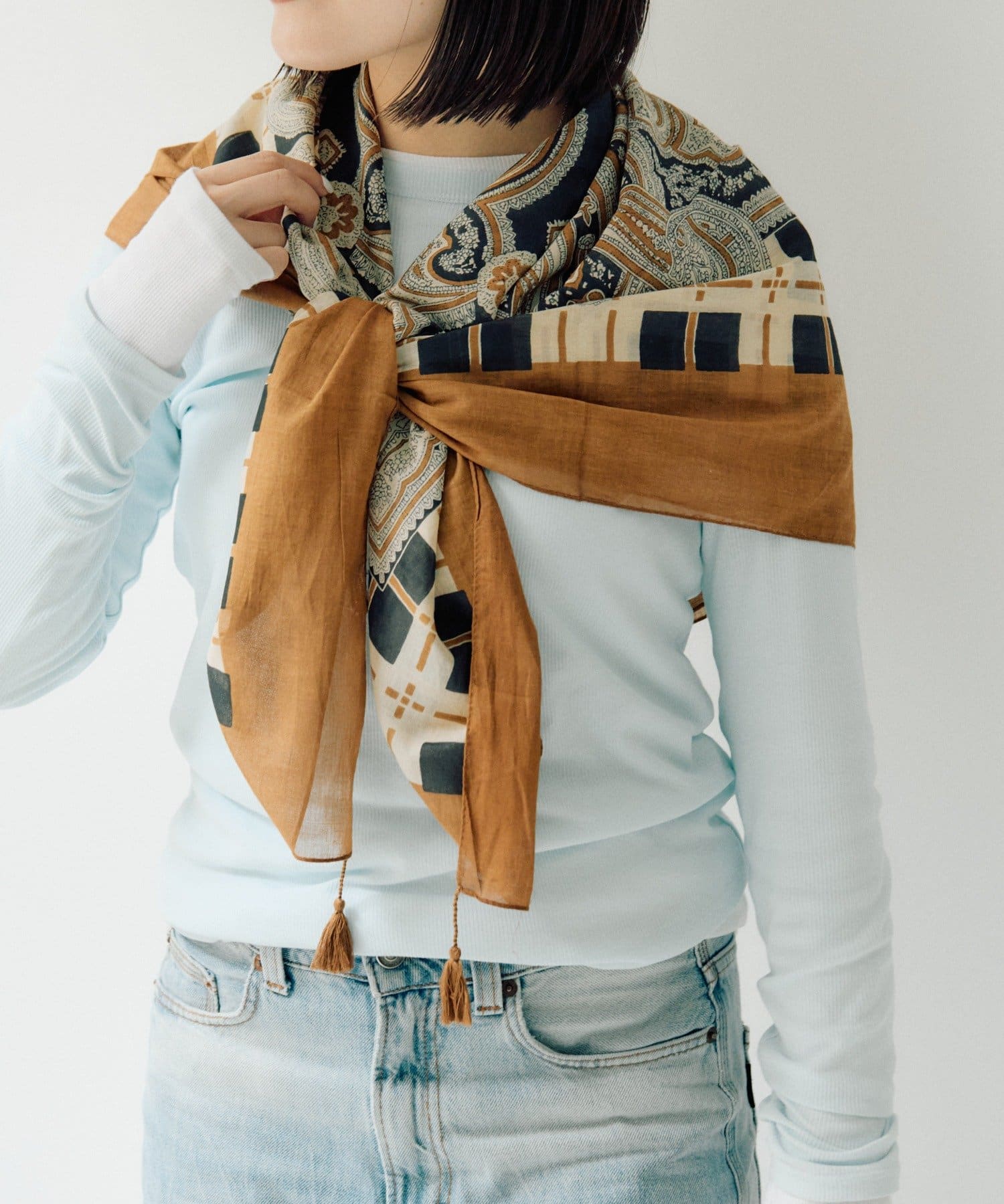 ear PAPILLONNER(イア パピヨネ) チェック×ペイズリー柄ストール