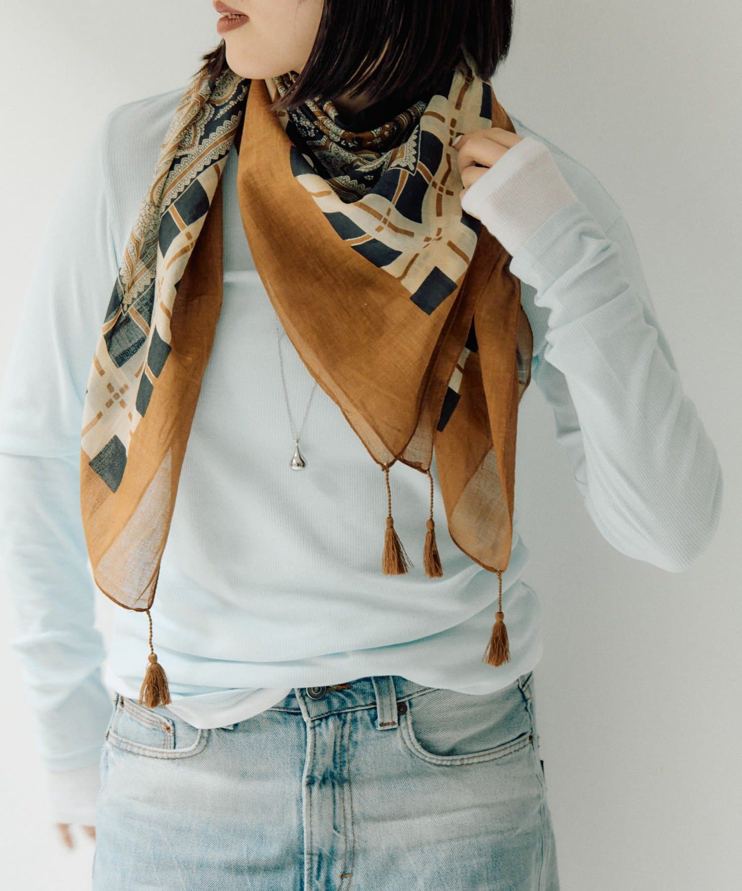 ear PAPILLONNER(イア パピヨネ) チェック×ペイズリー柄ストール