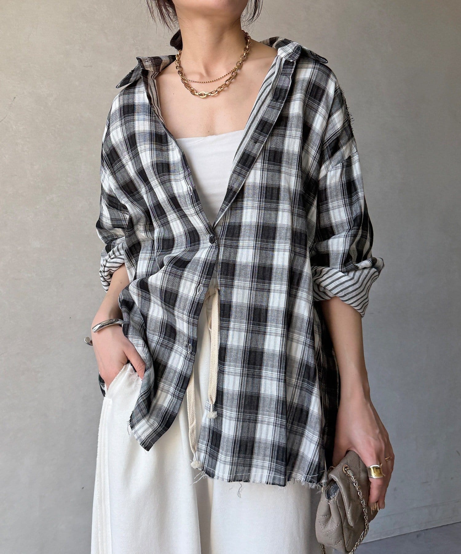 DOUDOU(ドゥドゥ) 【WEB限定】ビッグシルエットチェックシャツ