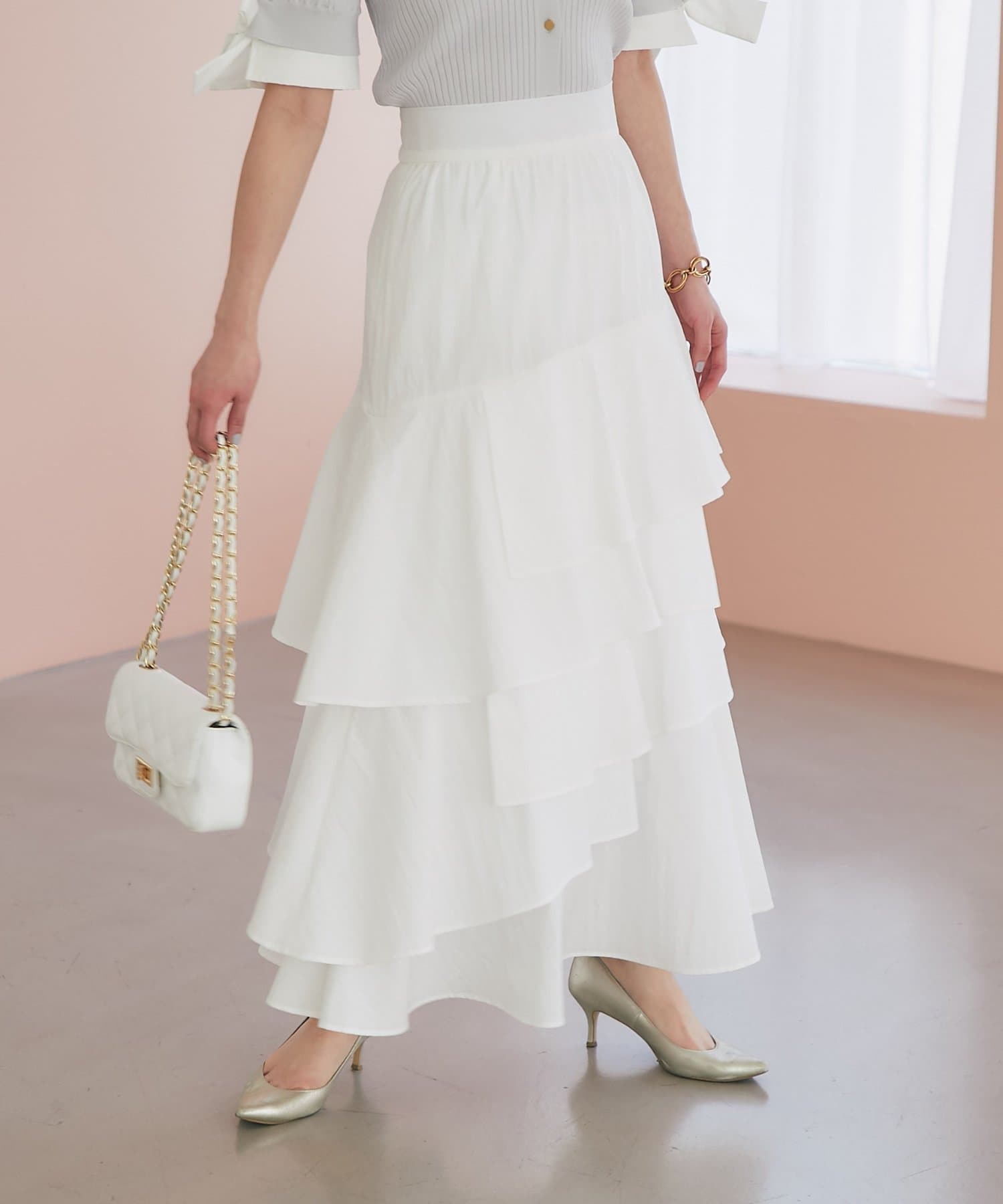 La boutique BonBon(ラブティックボンボン) コットンナイロンイレヘムティアードスカート