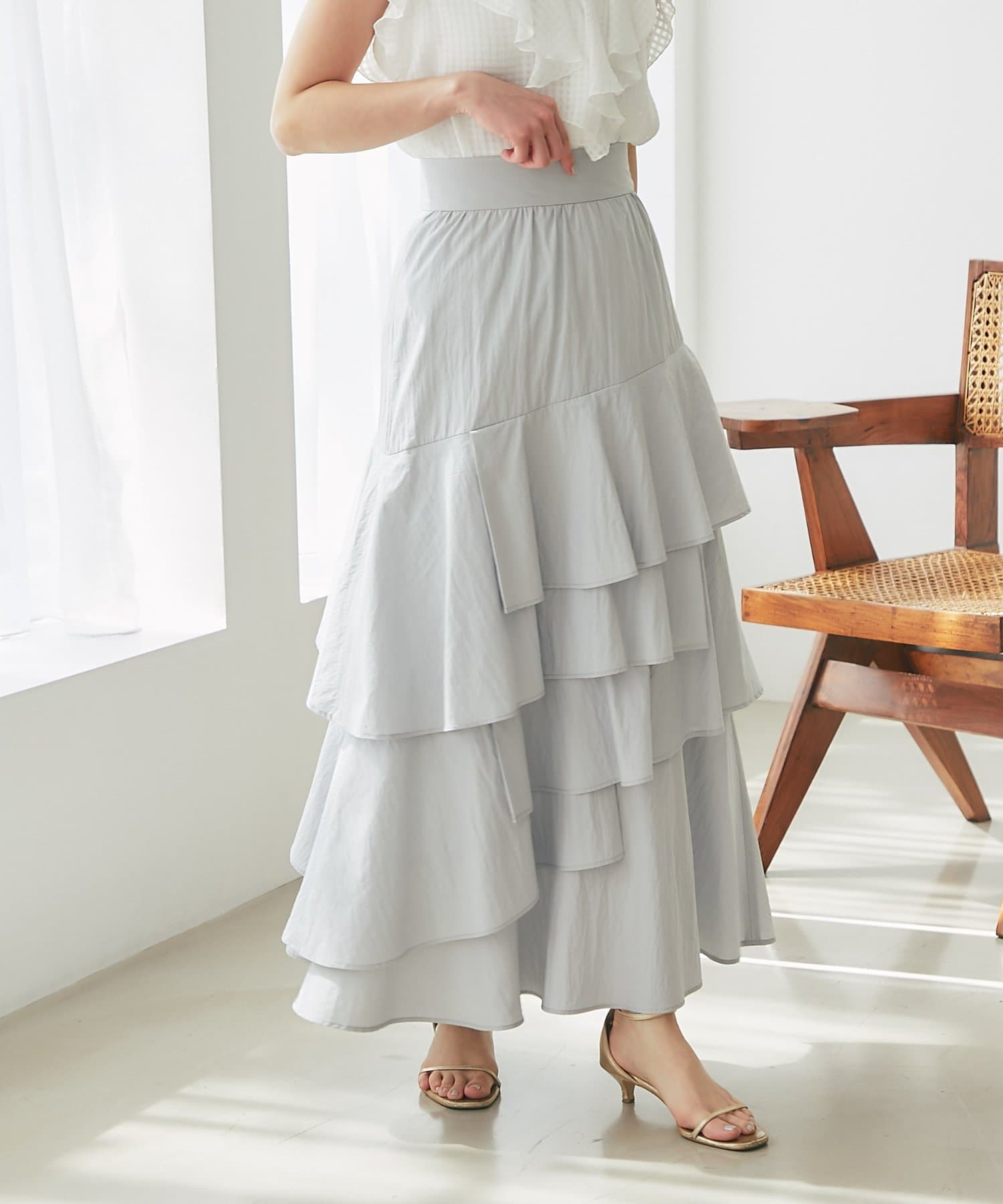 La boutique BonBon(ラブティックボンボン) コットンナイロンイレヘムティアードスカート