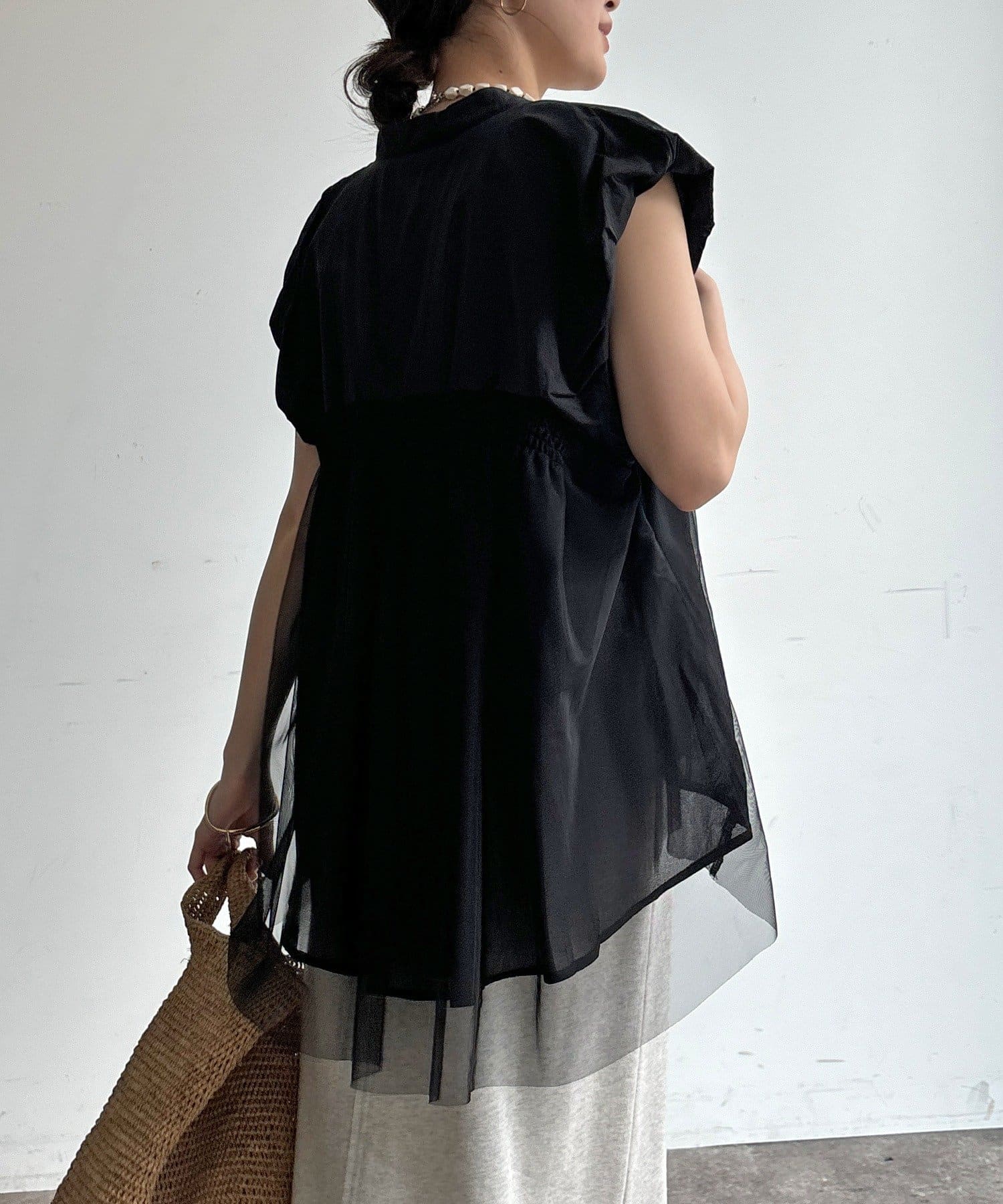 DOUDOU(ドゥドゥ) 【WEB限定】チュールドッキングノースリーブブルゾン