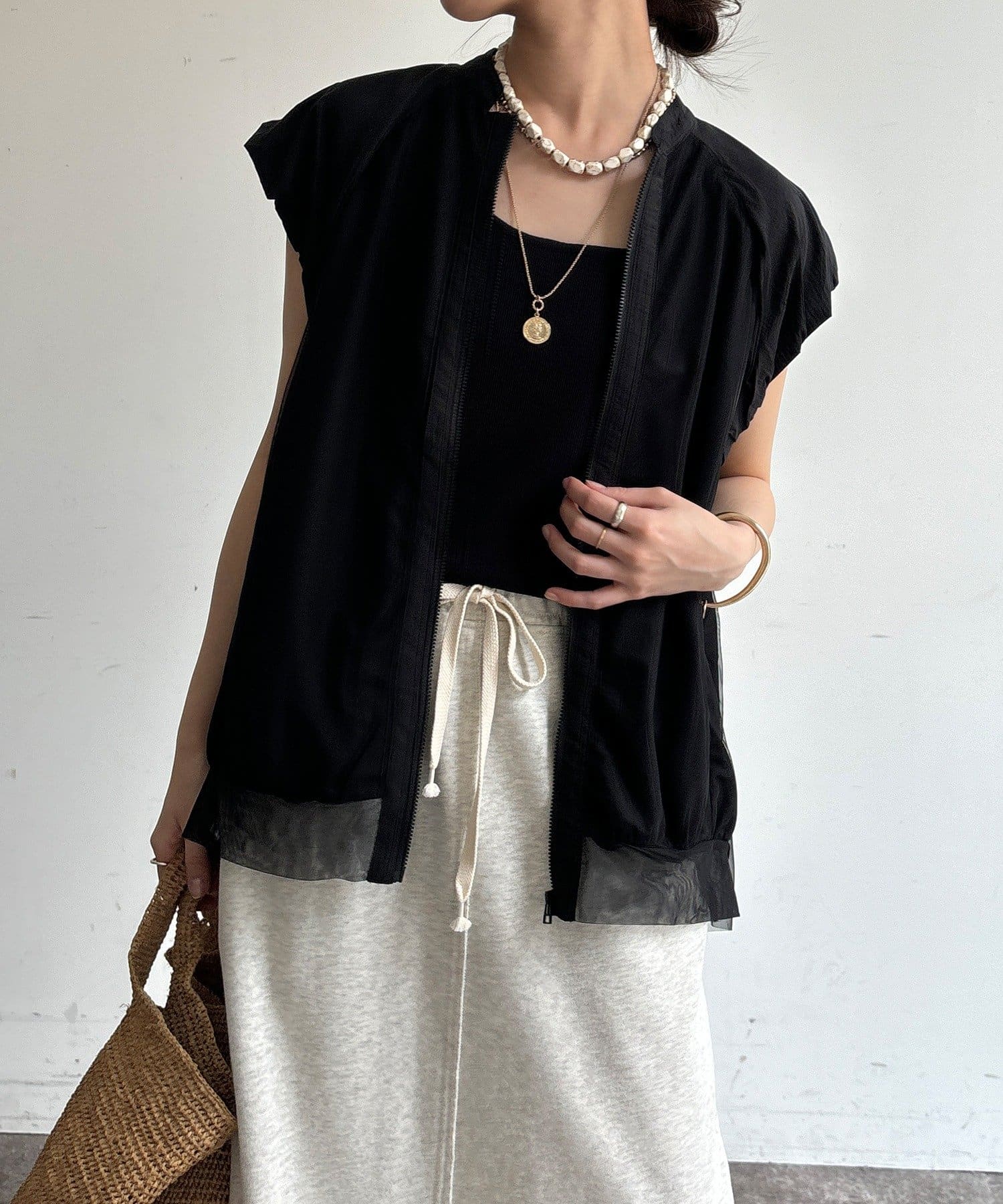 DOUDOU(ドゥドゥ) 【WEB限定】チュールドッキングノースリーブブルゾン