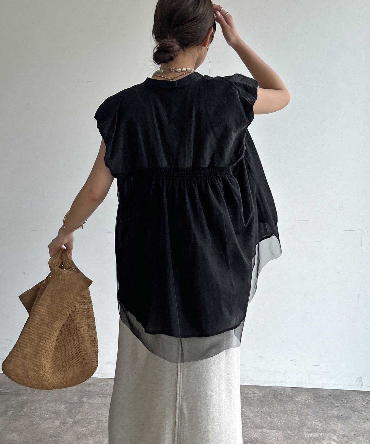 DOUDOU(ドゥドゥ) 【WEB限定】チュールドッキングノースリーブブルゾン