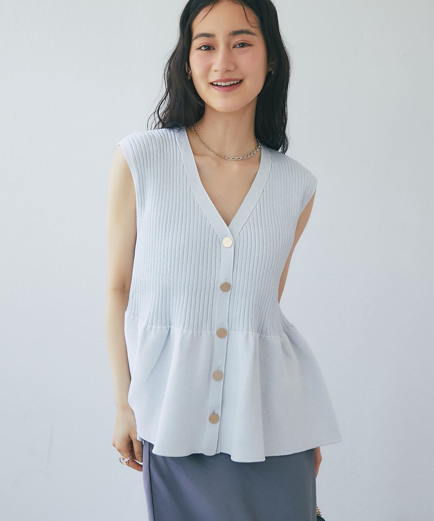 La boutique BonBon(ラブティックボンボン) ペプラムラメノースリニット