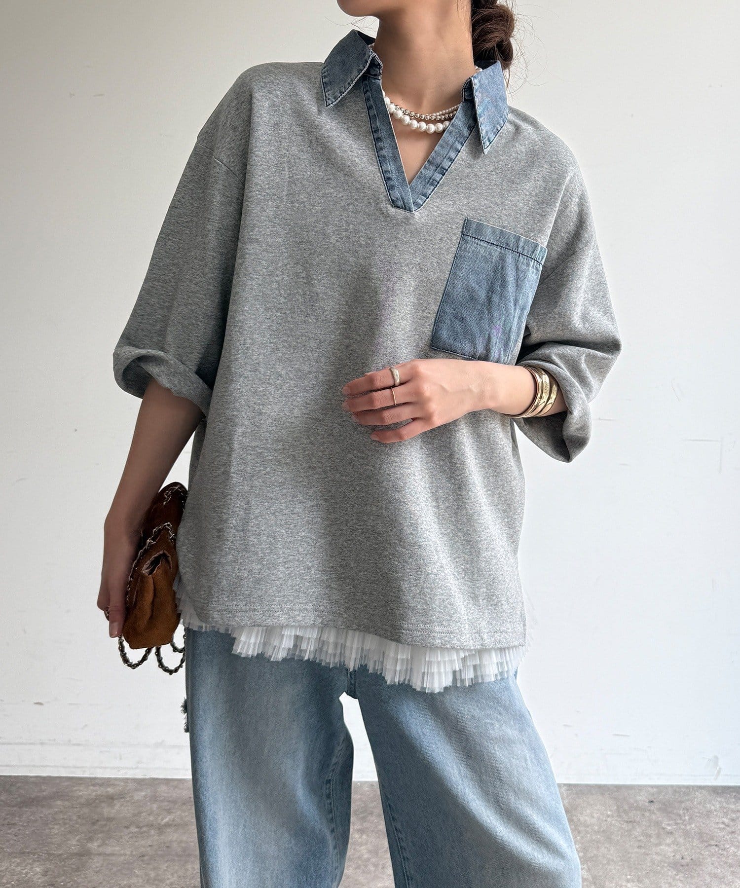 DOUDOU(ドゥドゥ) 【WEB限定】ダンガリードッキングトップス