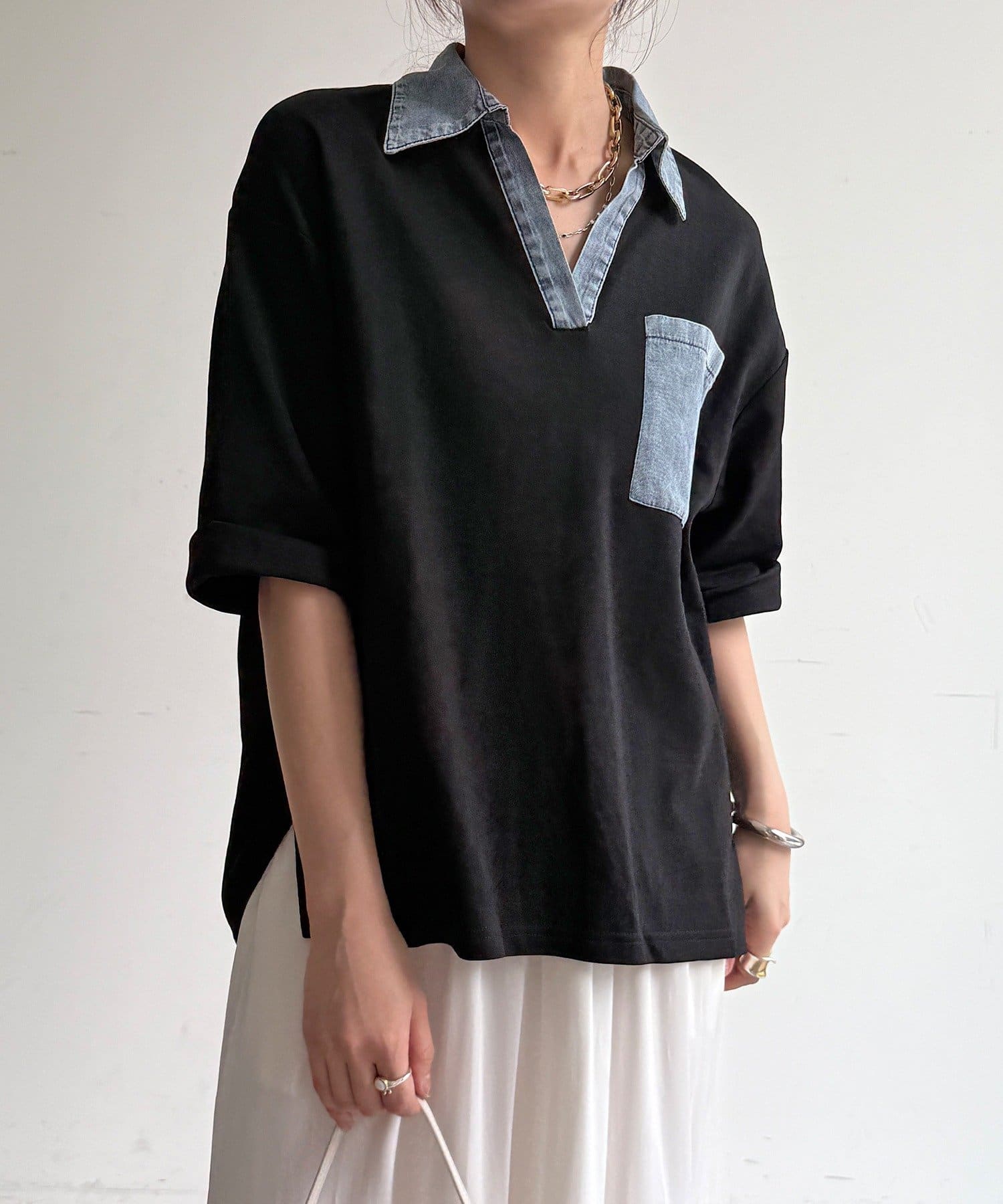 DOUDOU(ドゥドゥ) 【WEB限定】ダンガリードッキングトップス