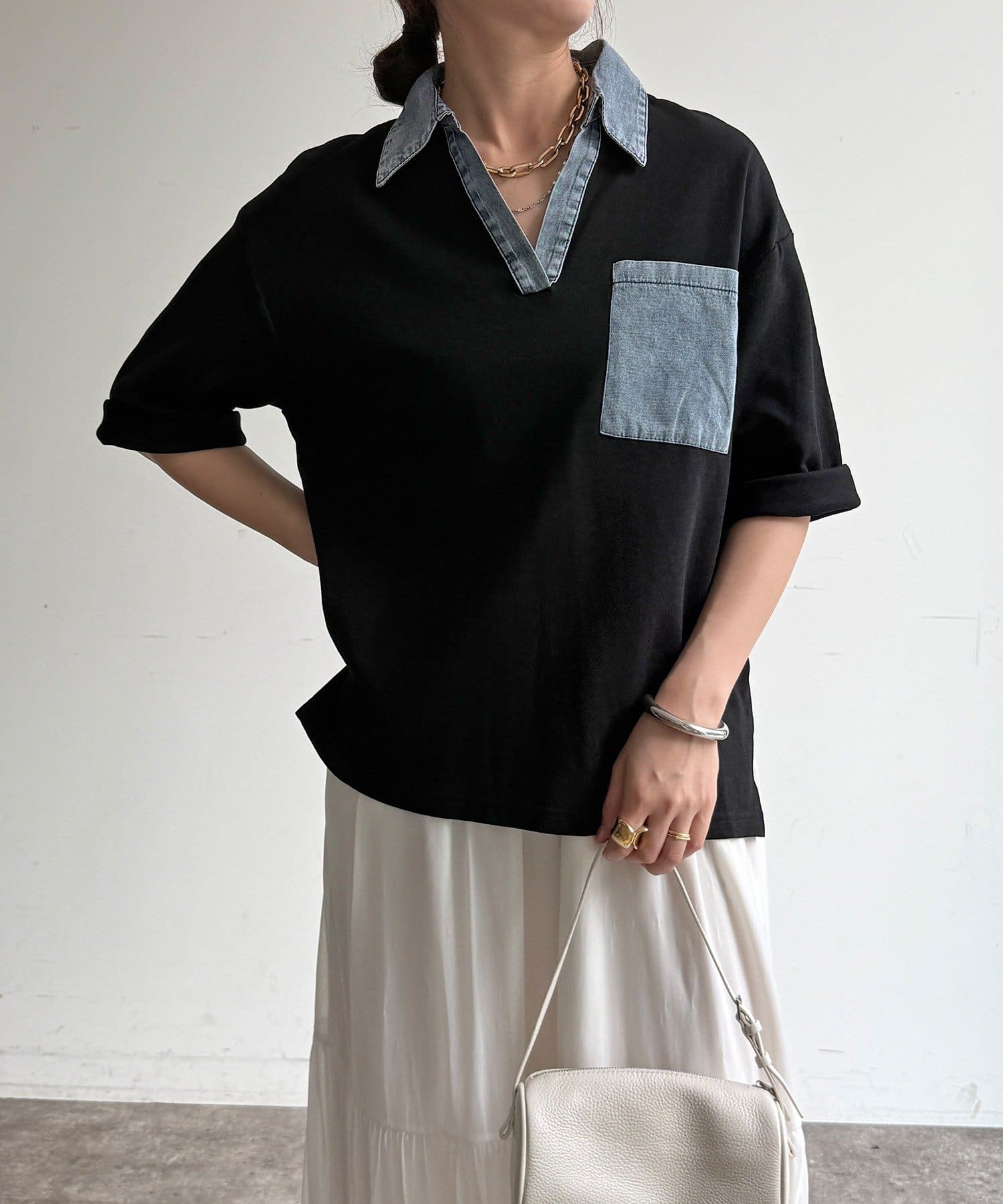 DOUDOU(ドゥドゥ) 【WEB限定】ダンガリードッキングトップス