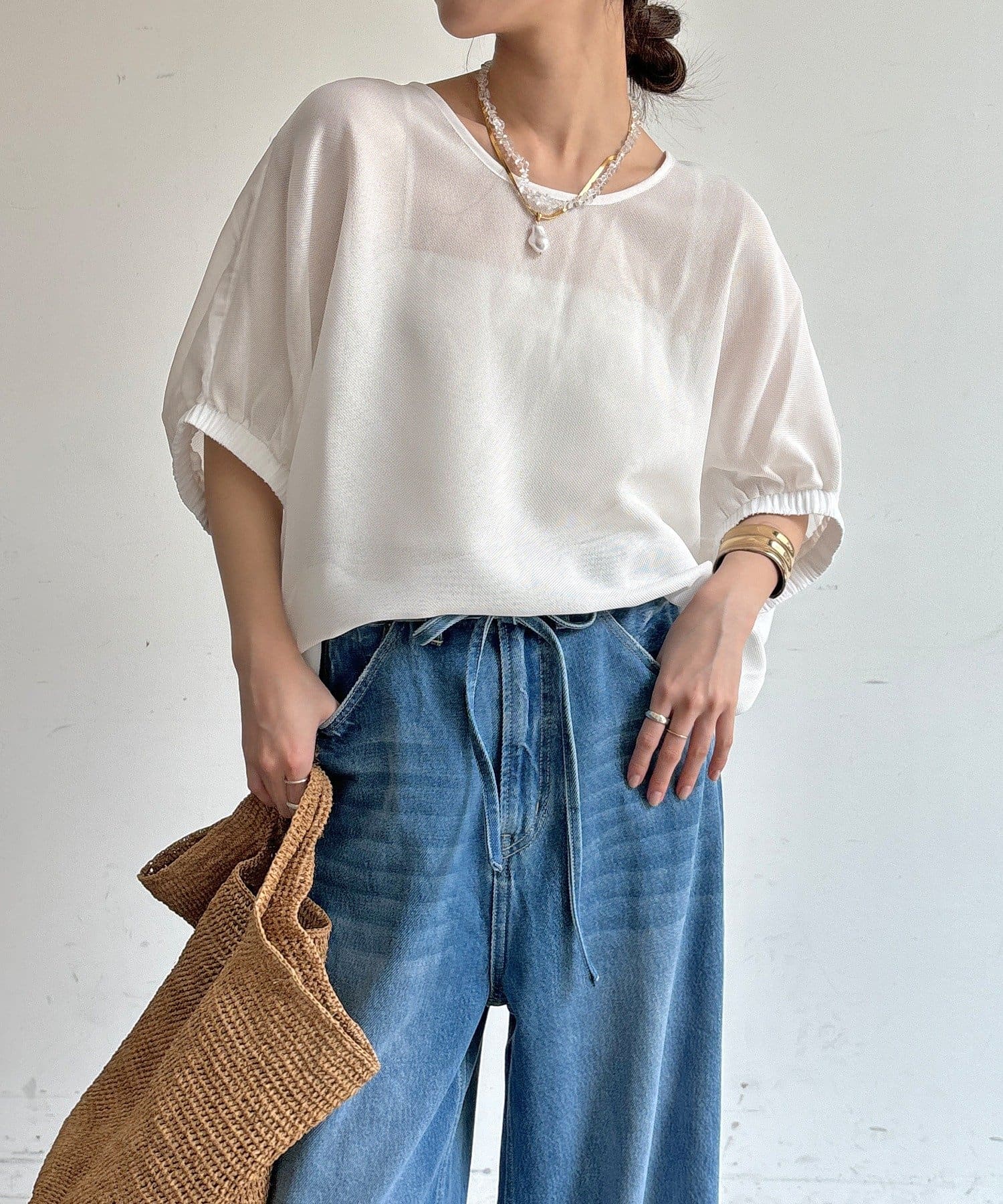 DOUDOU(ドゥドゥ) 【WEB限定】メッシュシフォントップス