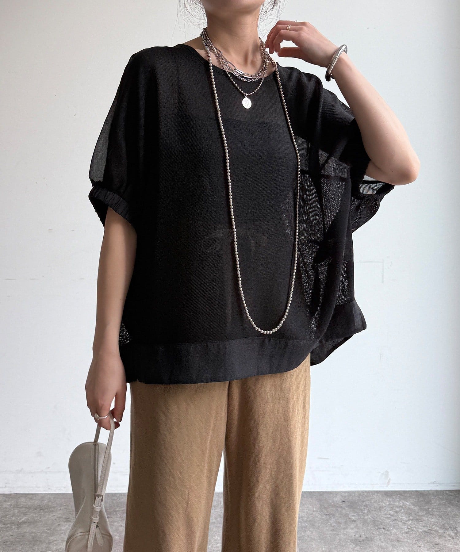 DOUDOU(ドゥドゥ) 【WEB限定】メッシュシフォントップス