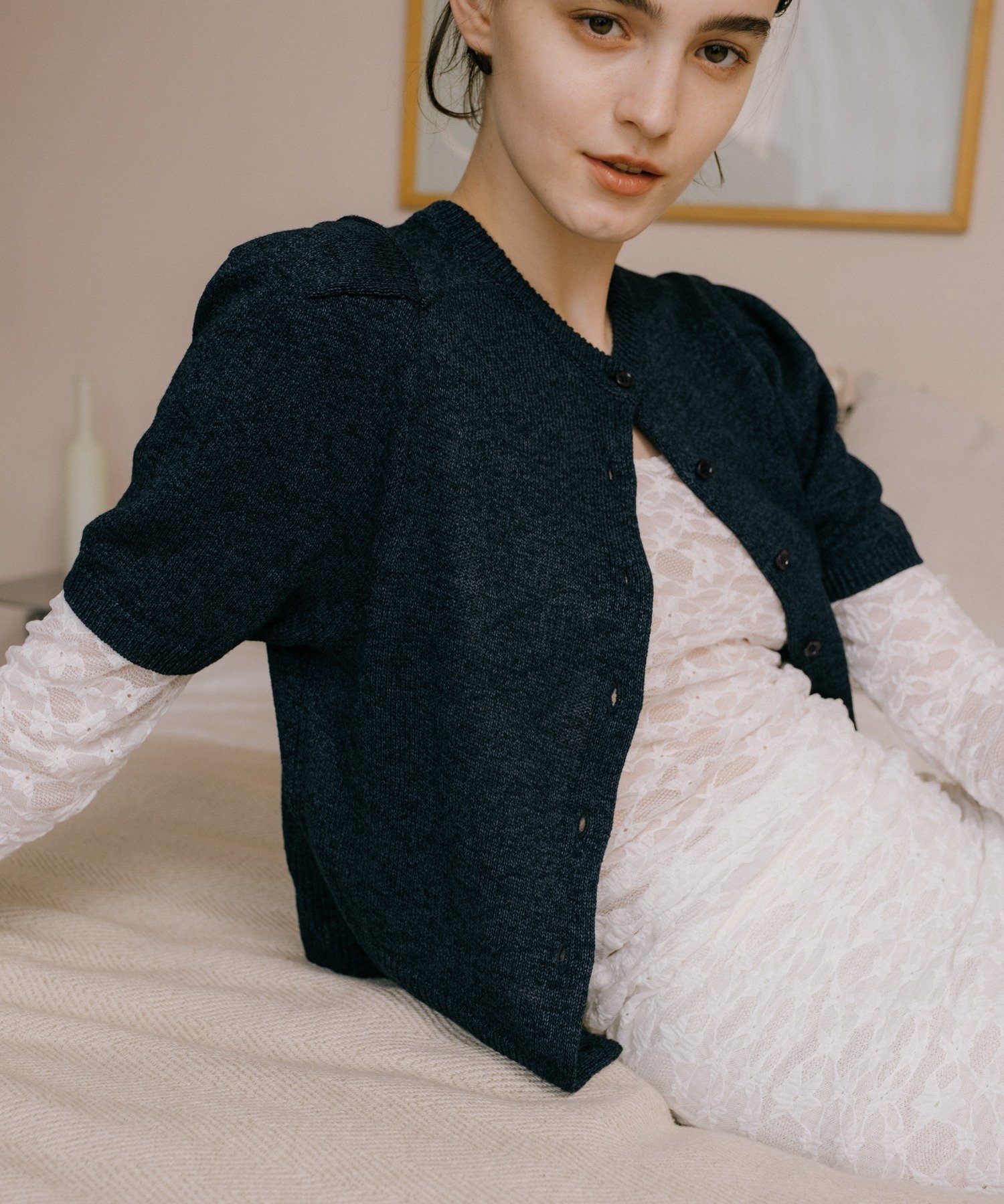 SHENERY(シーナリー) ペーパーヤーン半袖パフニット