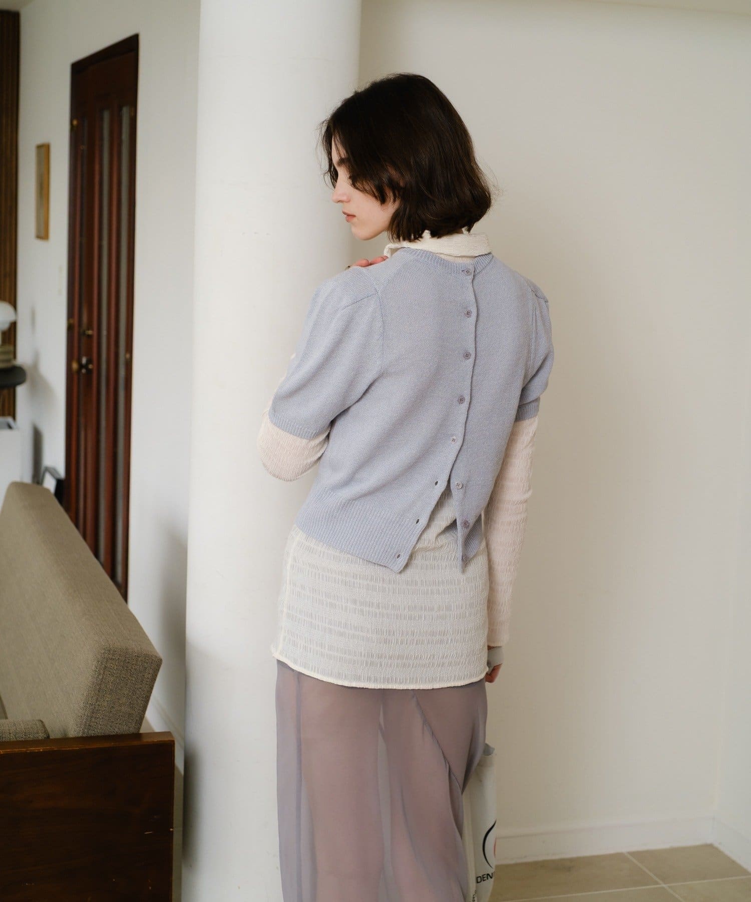 SHENERY(シーナリー) ペーパーヤーン半袖パフニット