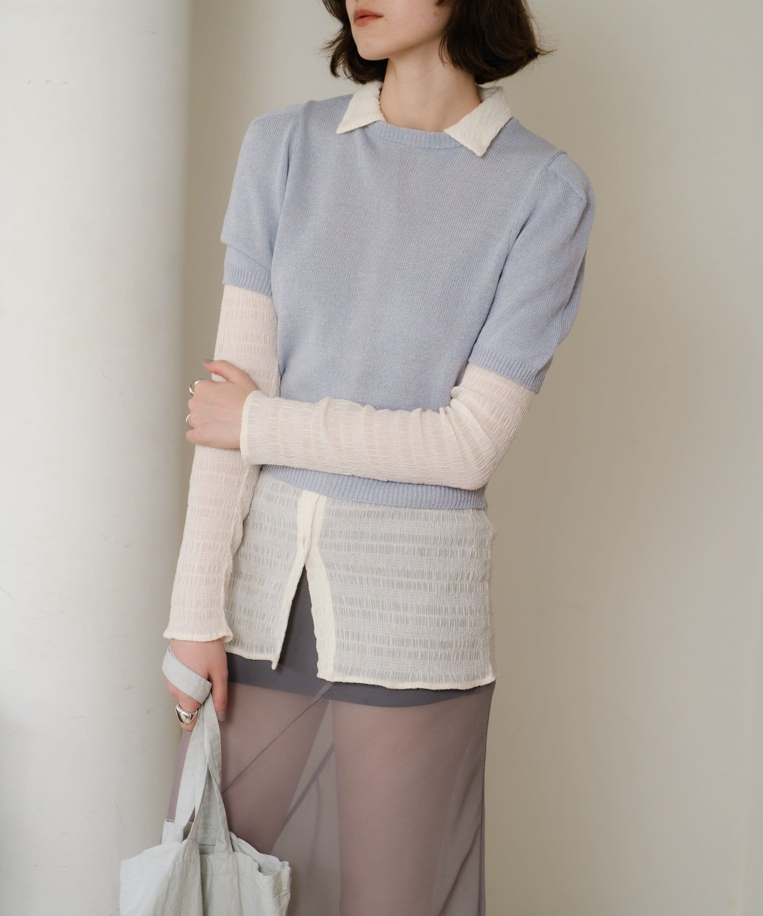 SHENERY(シーナリー) ペーパーヤーン半袖パフニット