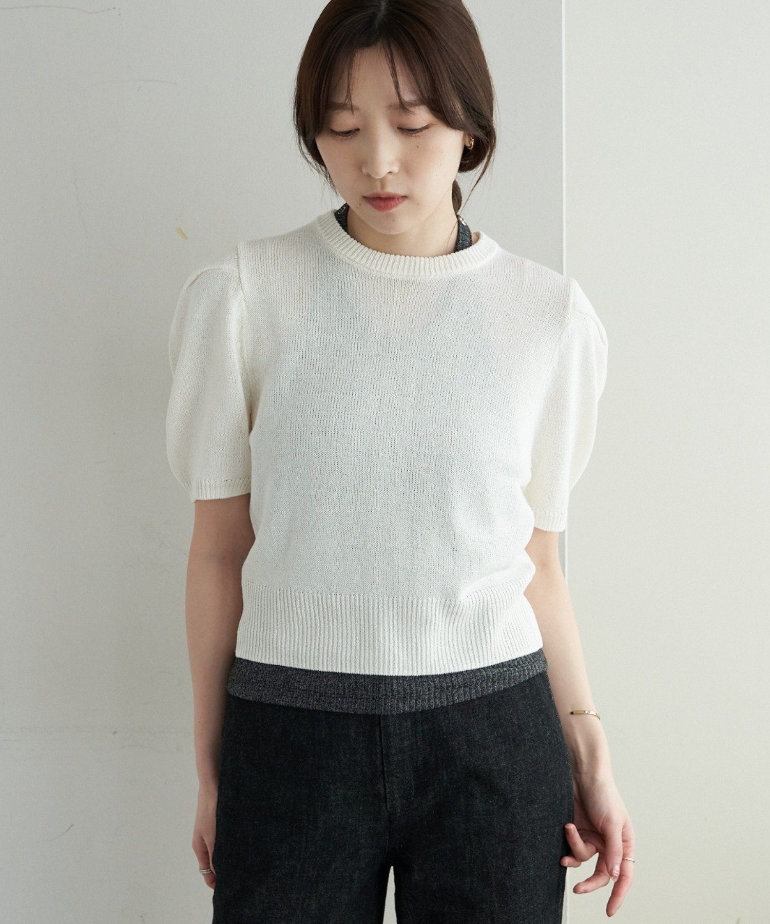 SHENERY(シーナリー) ペーパーヤーン半袖パフニット