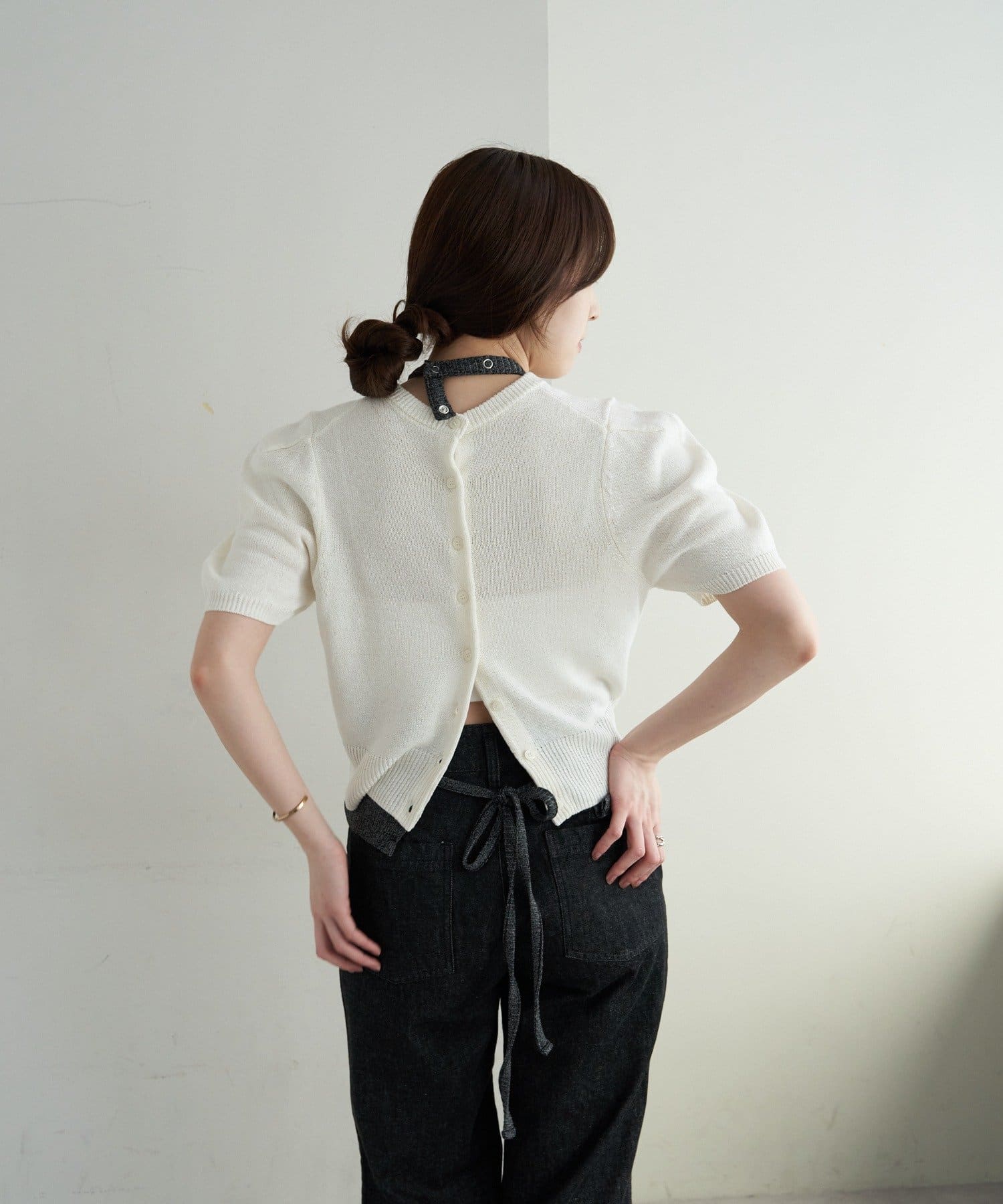 SHENERY(シーナリー) ペーパーヤーン半袖パフニット