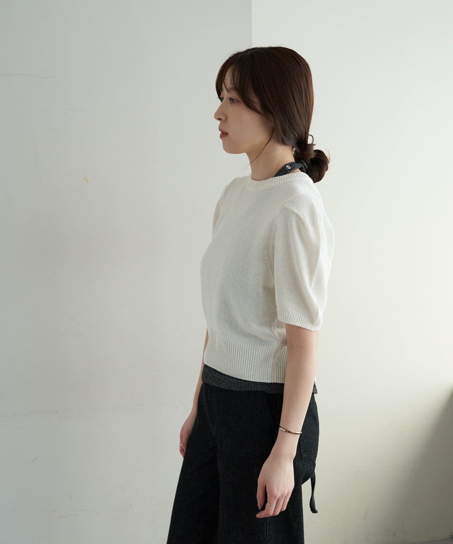 SHENERY(シーナリー) ペーパーヤーン半袖パフニット