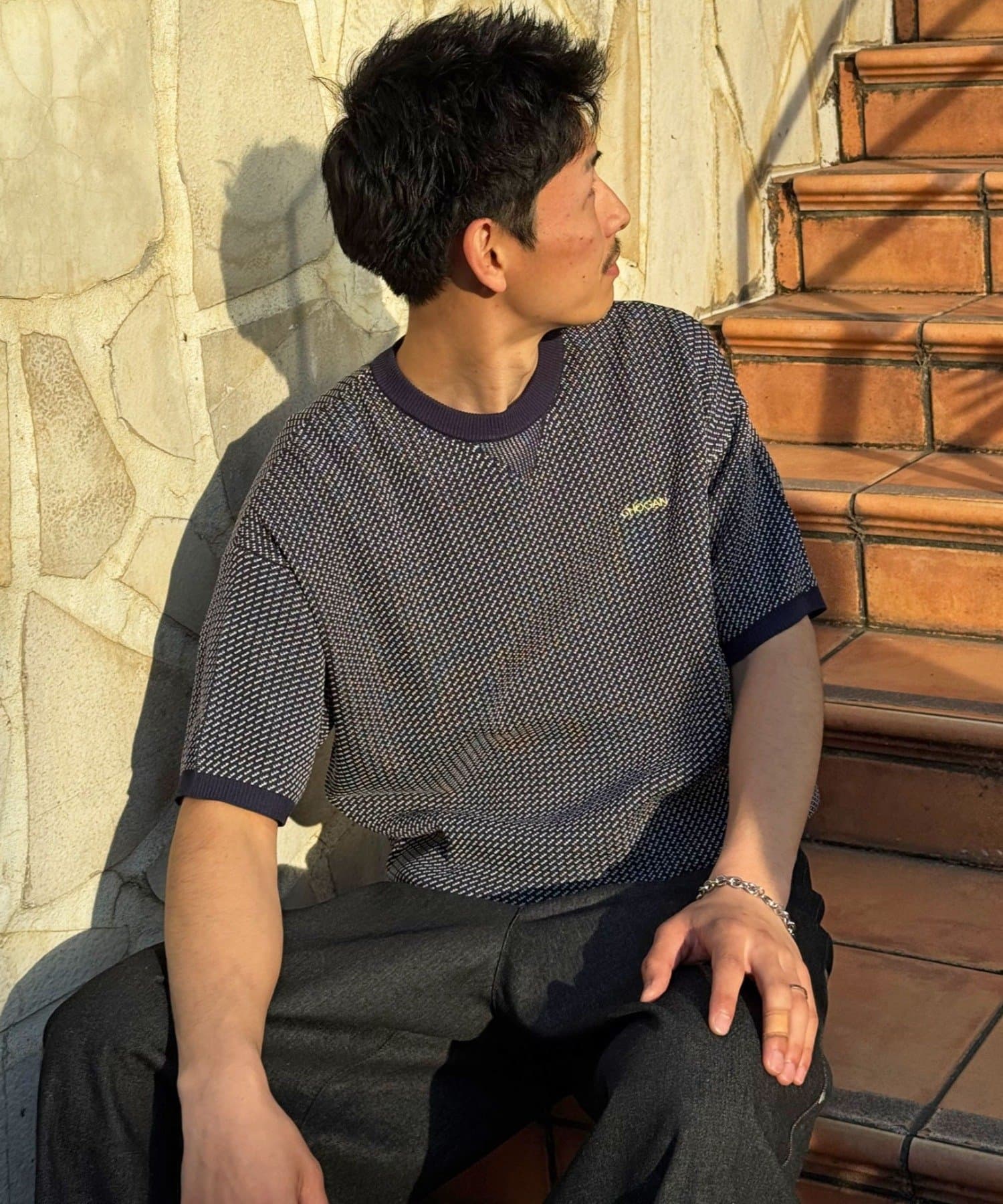 CIAOPANIC(チャオパニック) バーズアイサマーニットクルーネックTシャツ