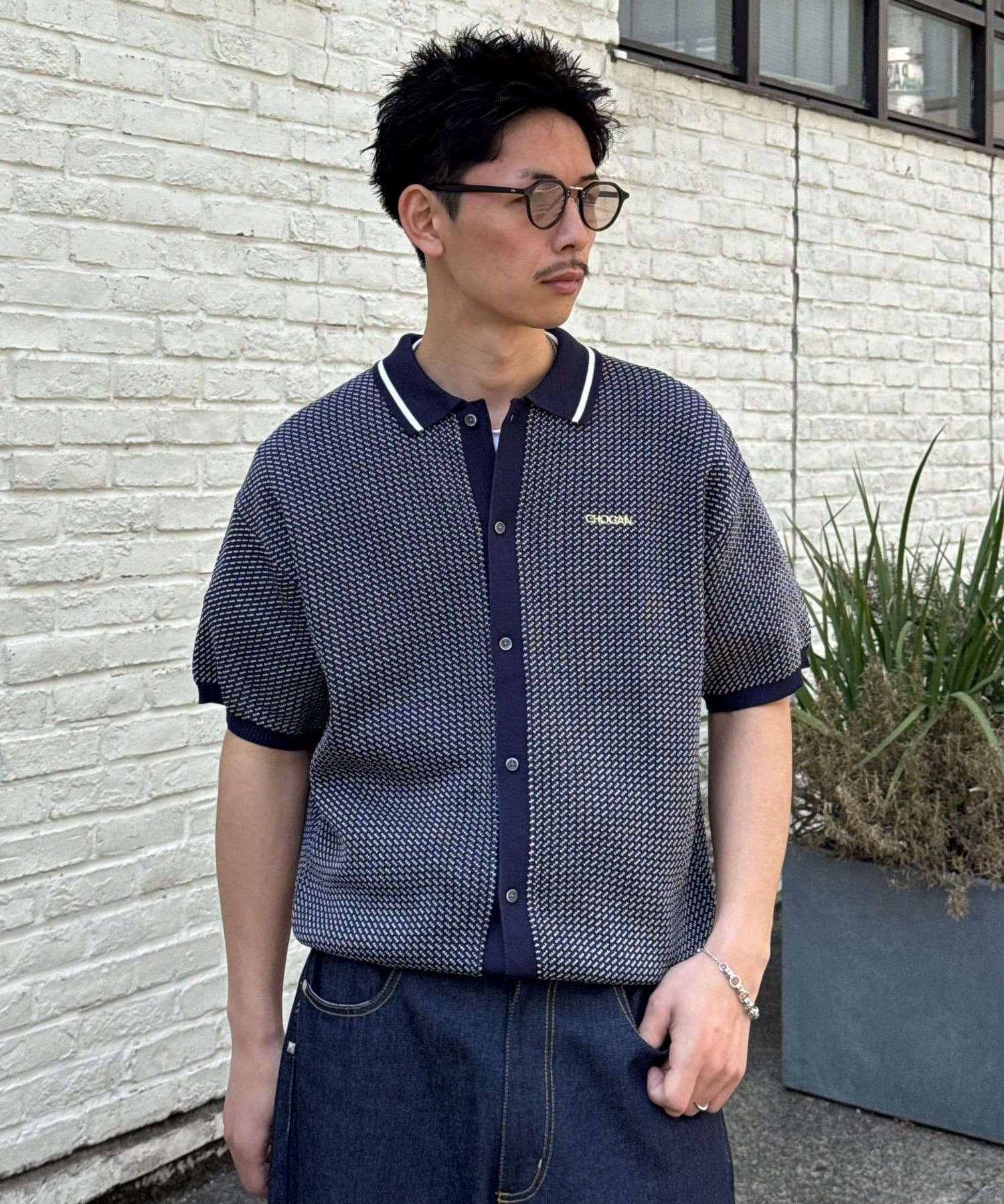 CIAOPANIC(チャオパニック) バーズアイサマーニット前開きポロシャツ