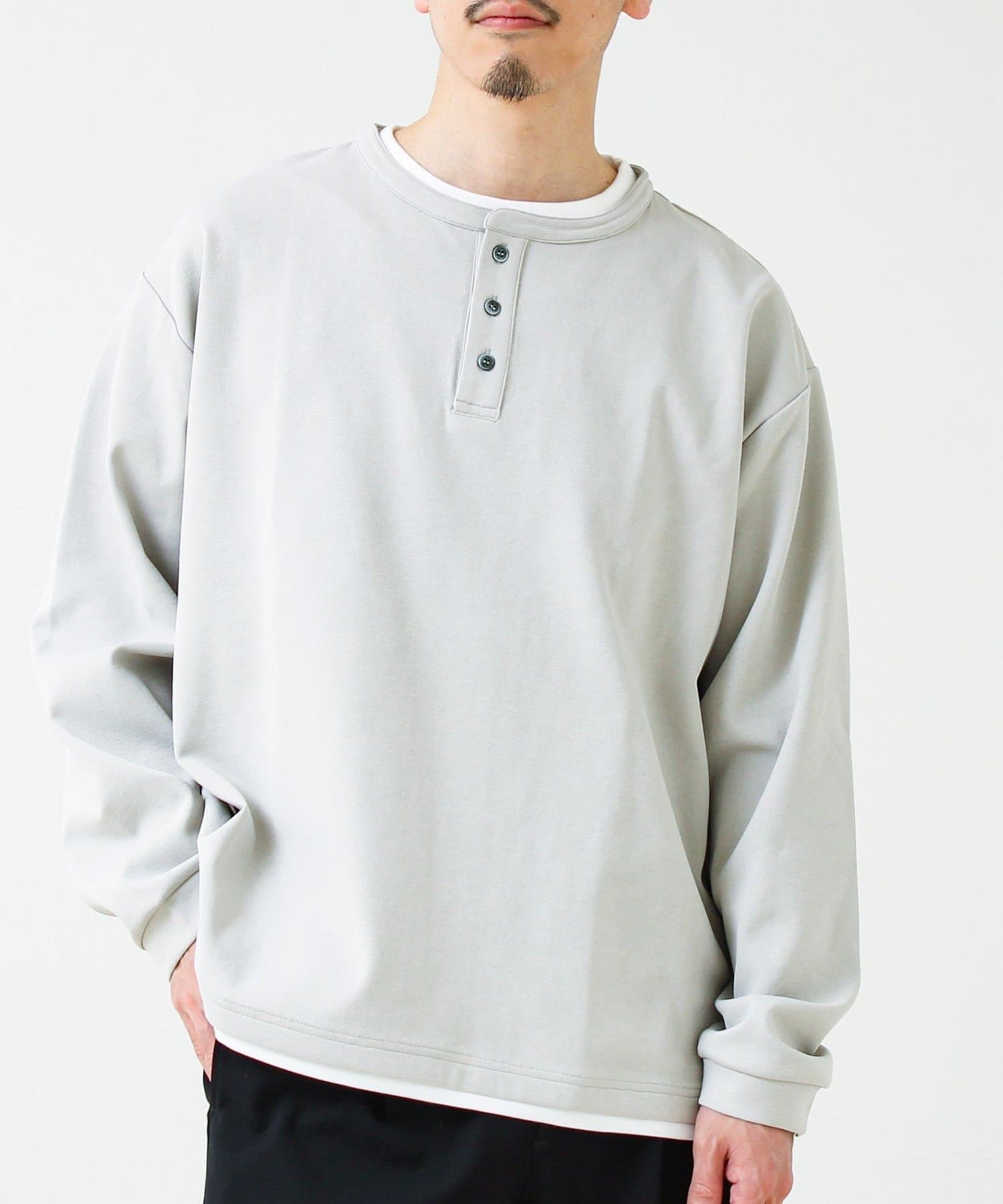 FREDY & GLOSTER(フレディ アンド グロスター) 【1枚で完成する】杢ダンボール ヘンリーネックフェイクレイヤー ロンT