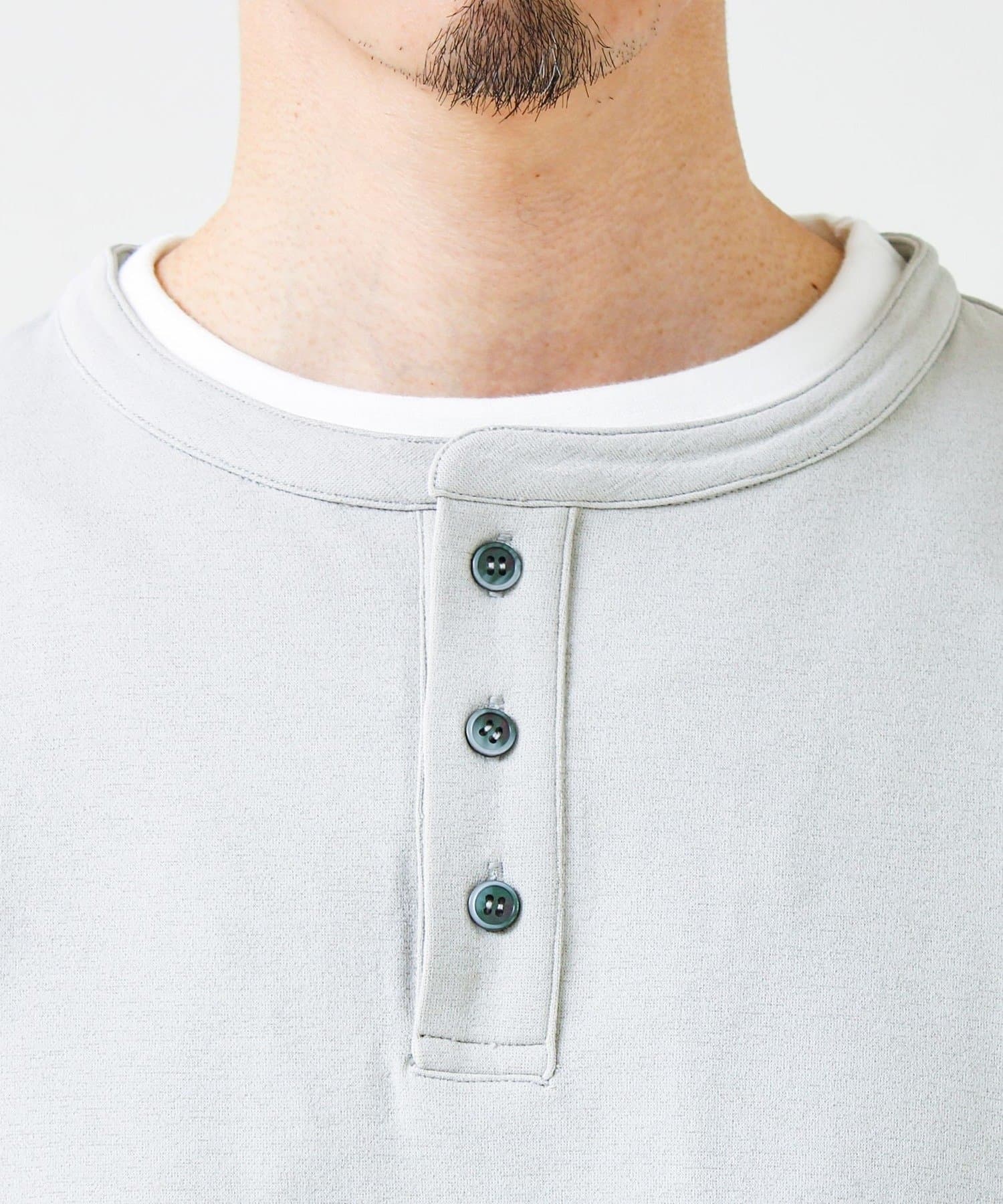 FREDY & GLOSTER(フレディ アンド グロスター) 【1枚で完成する】杢ダンボール ヘンリーネックフェイクレイヤー ロンT