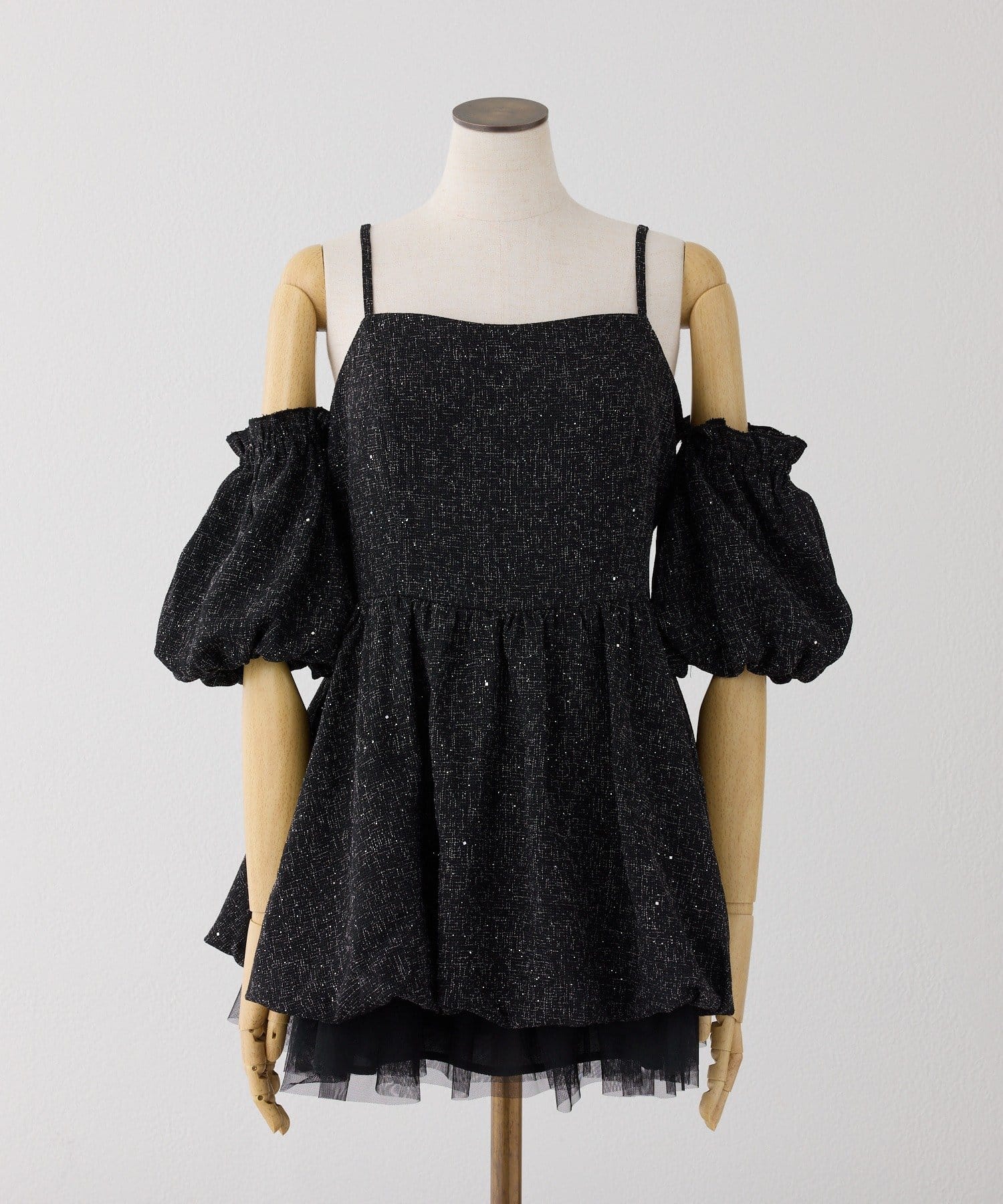 one after another NICE CLAUP(ワンアフターアナザー ナイスクラップ) 【Black Ribbon Collection】異素材バルーンミニワンピース