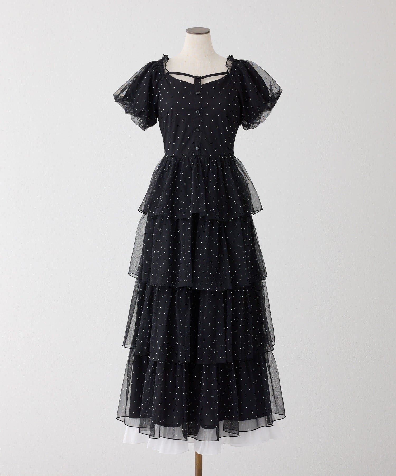 one after another NICE CLAUP(ワンアフターアナザー ナイスクラップ) 【Black Ribbon Collection】バックリボンティアードワンピ