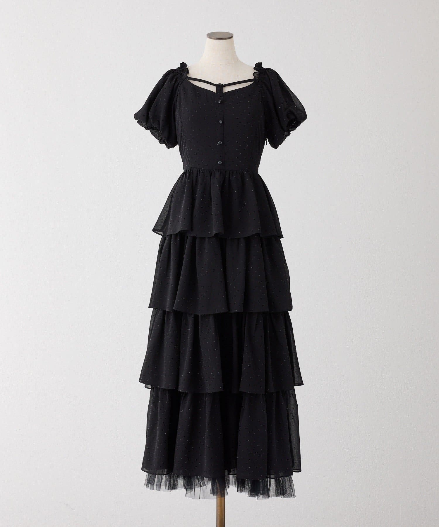 one after another NICE CLAUP(ワンアフターアナザー ナイスクラップ) 【Black Ribbon Collection】バックリボンティアードワンピ