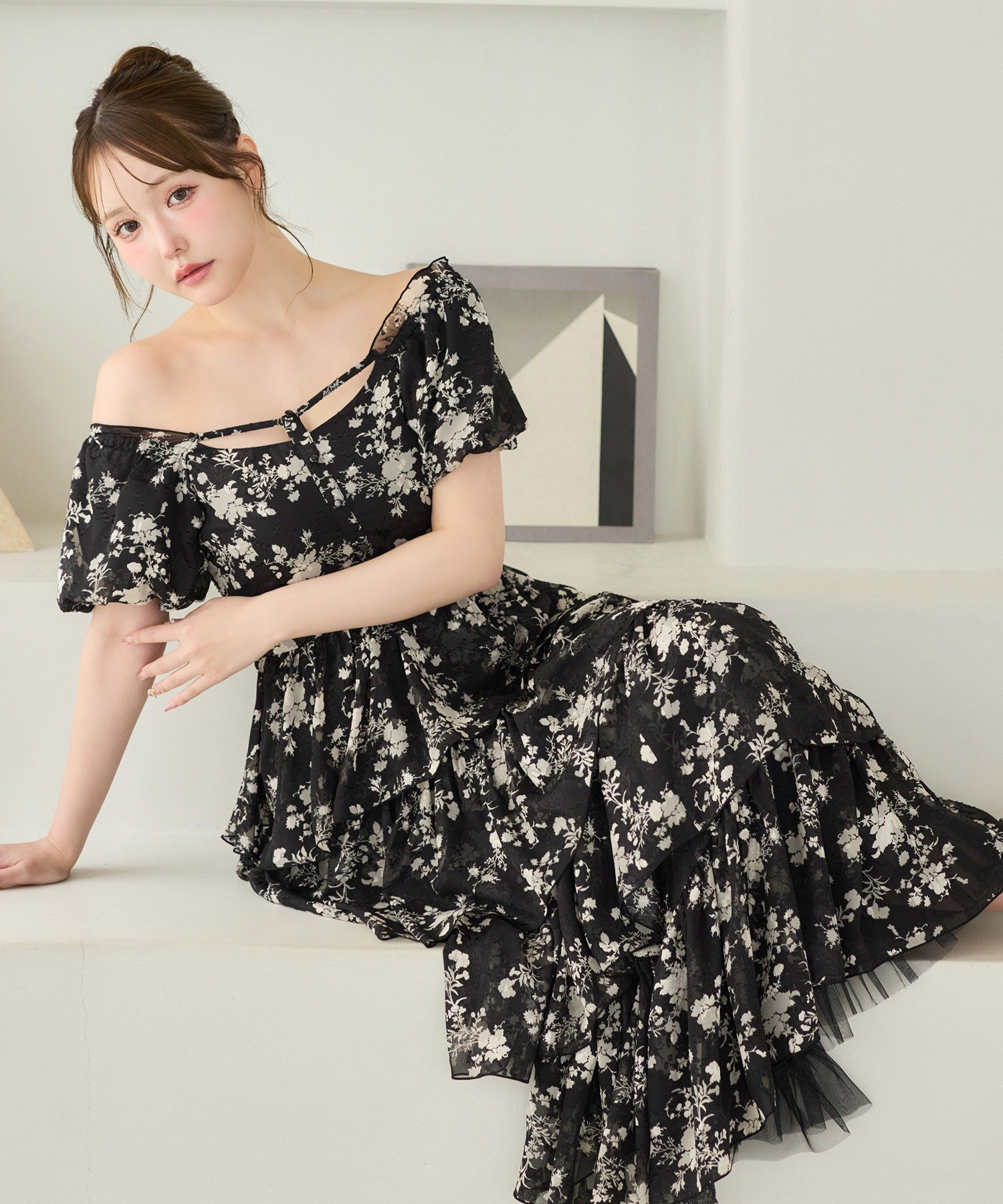 one after another NICE CLAUP(ワンアフターアナザー ナイスクラップ) 【Black Ribbon Collection】バックリボンティアードワンピ