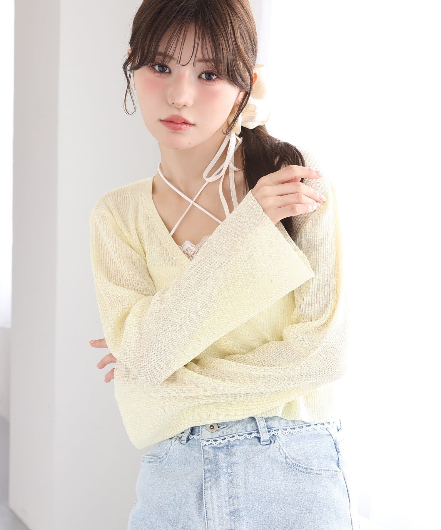 one after another NICE CLAUP(ワンアフターアナザー ナイスクラップ) シアーラメカーディガン