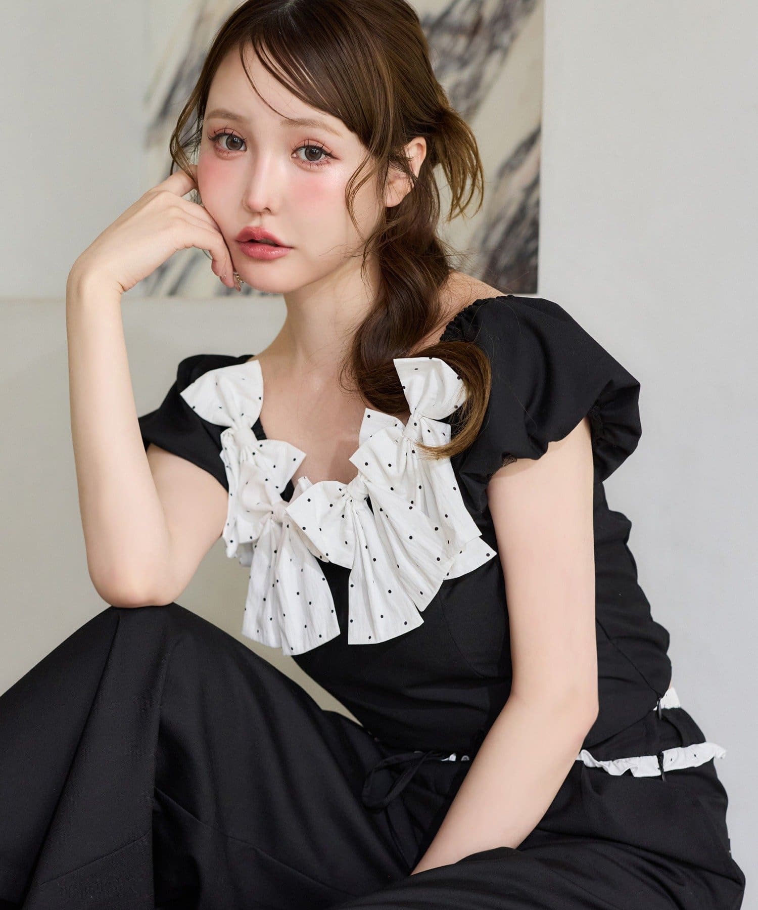 one after another NICE CLAUP(ワンアフターアナザー ナイスクラップ) 【Black Ribbon Collection】リボンいっぱいブラウス