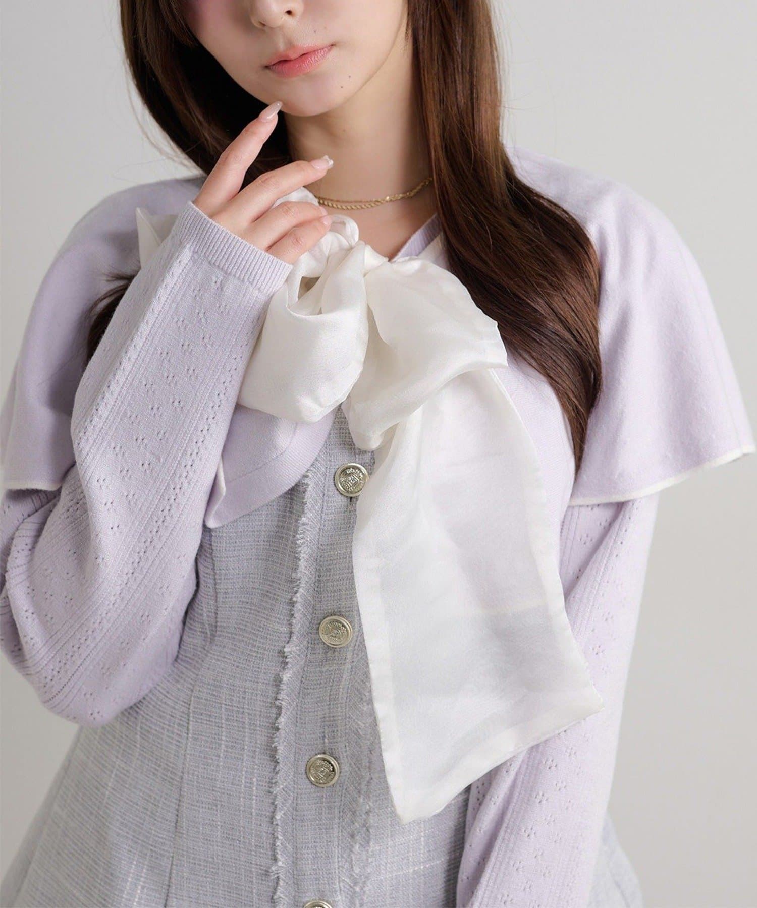 NICE CLAUP / OLIVE des OLIVE OUTLET(ナイスクラップ  / オリーブ デ オリーブ アウトレット) 【Seemi.】【ケープ取り外し可能】ボウタイアイレットカーディガン