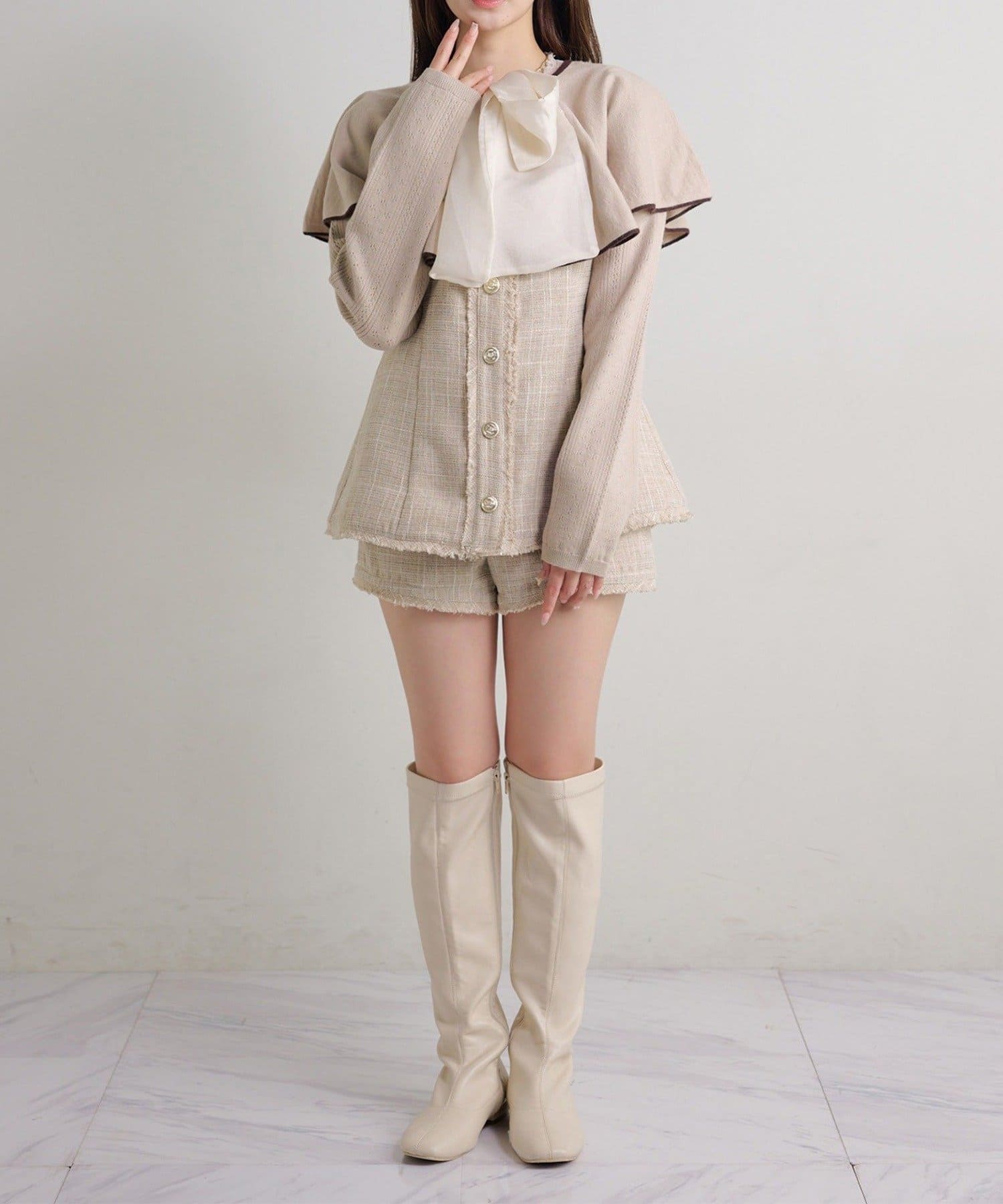 NICE CLAUP / OLIVE des OLIVE OUTLET(ナイスクラップ  / オリーブ デ オリーブ アウトレット) 【Seemi.】【ケープ取り外し可能】ボウタイアイレットカーディガン