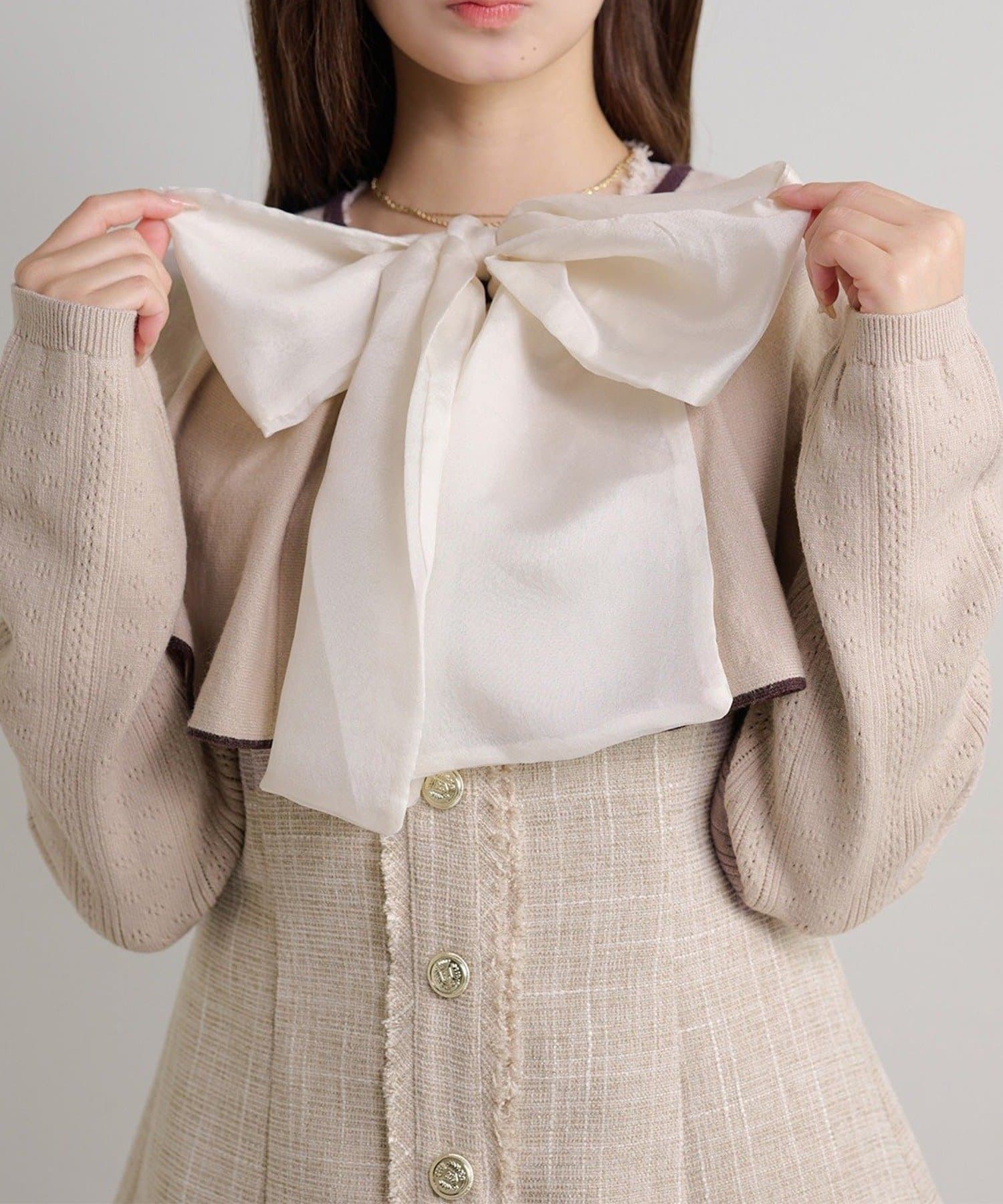 NICE CLAUP / OLIVE des OLIVE OUTLET(ナイスクラップ  / オリーブ デ オリーブ アウトレット) 【Seemi.】【ケープ取り外し可能】ボウタイアイレットカーディガン