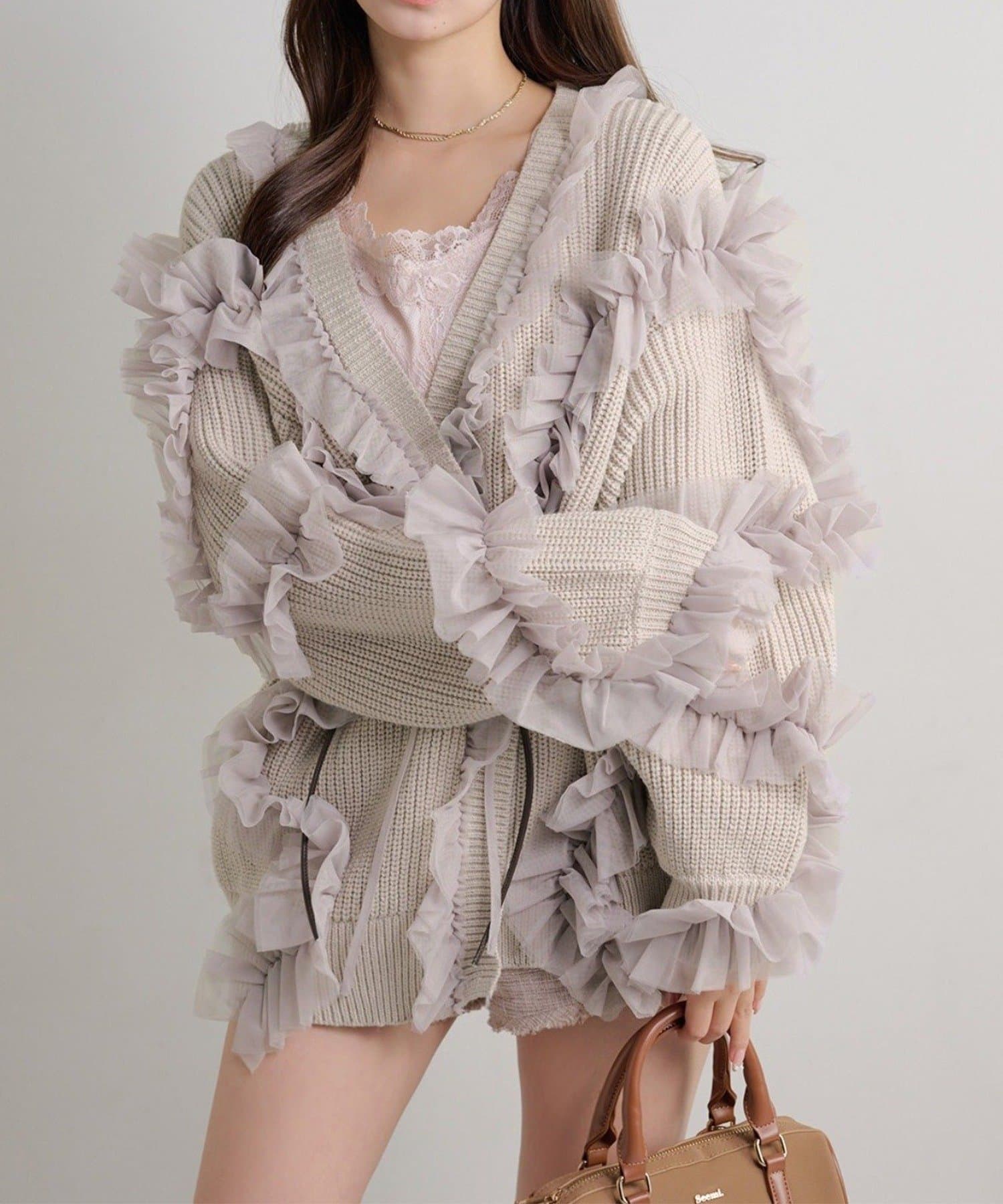 NICE CLAUP / OLIVE des OLIVE OUTLET(ナイスクラップ  / オリーブ デ オリーブ アウトレット) 【Seemi.】チュールガウンカーディガン