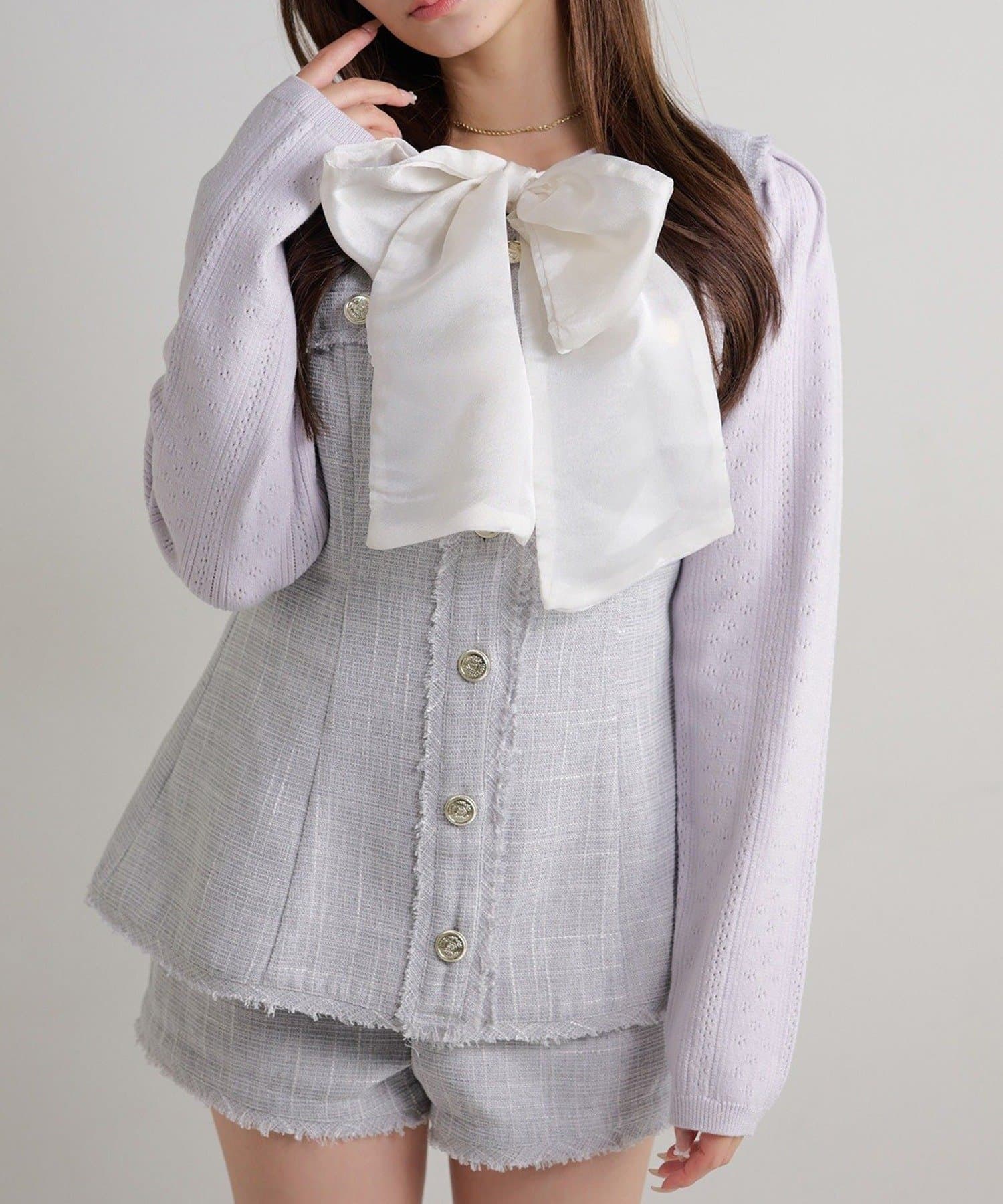 NICE CLAUP / OLIVE des OLIVE OUTLET(ナイスクラップ  / オリーブ デ オリーブ アウトレット) 【Seemi.】【セットアップ可能】金ボタンツイードミニワンピ