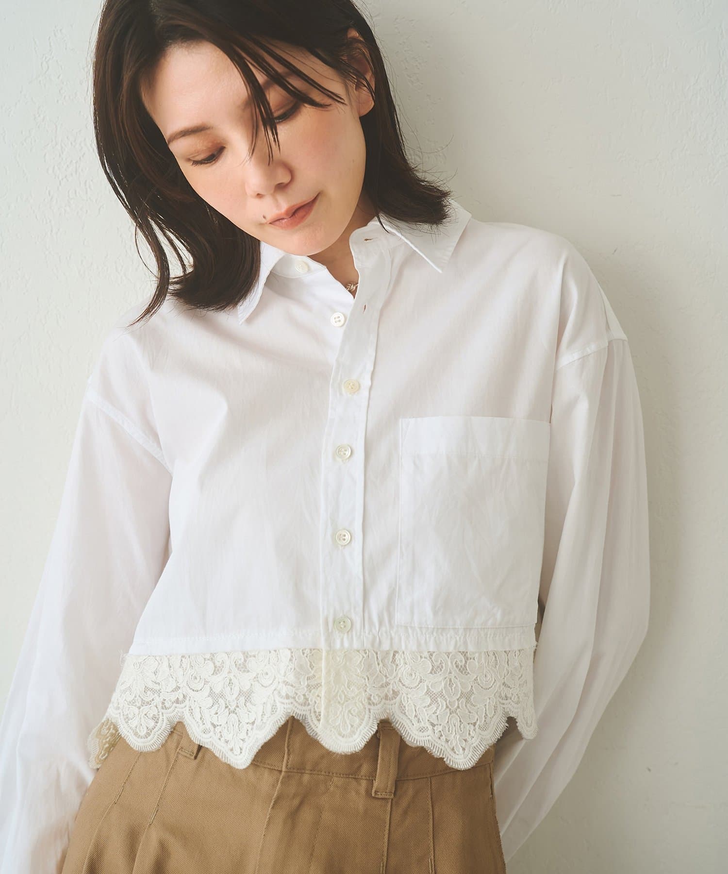 Whim Gazette(ウィム ガゼット) レースコンビシャツ