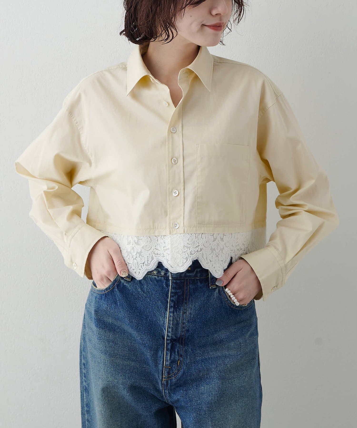 Whim Gazette(ウィム ガゼット) レースコンビシャツ