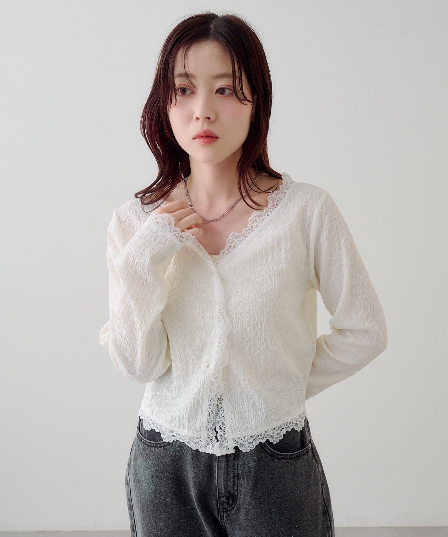 Kastane(カスタネ) レース切替カーディガン