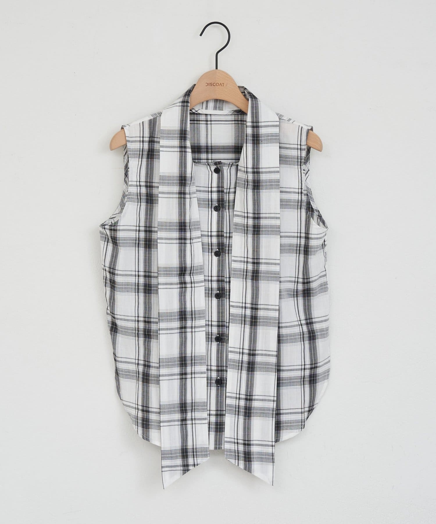 DISCOAT(ディスコート) 【WEB限定】チェックボウタイノースリーブブラウス