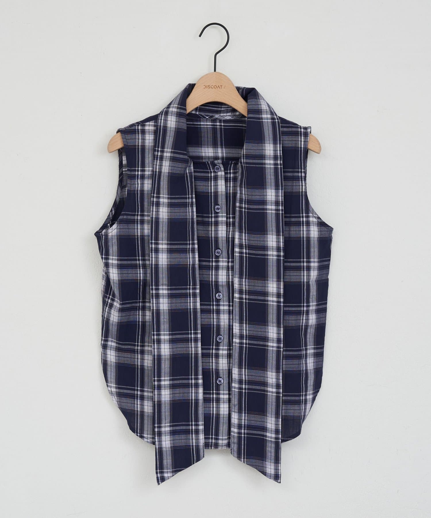 DISCOAT(ディスコート) 【WEB限定】チェックボウタイノースリーブブラウス