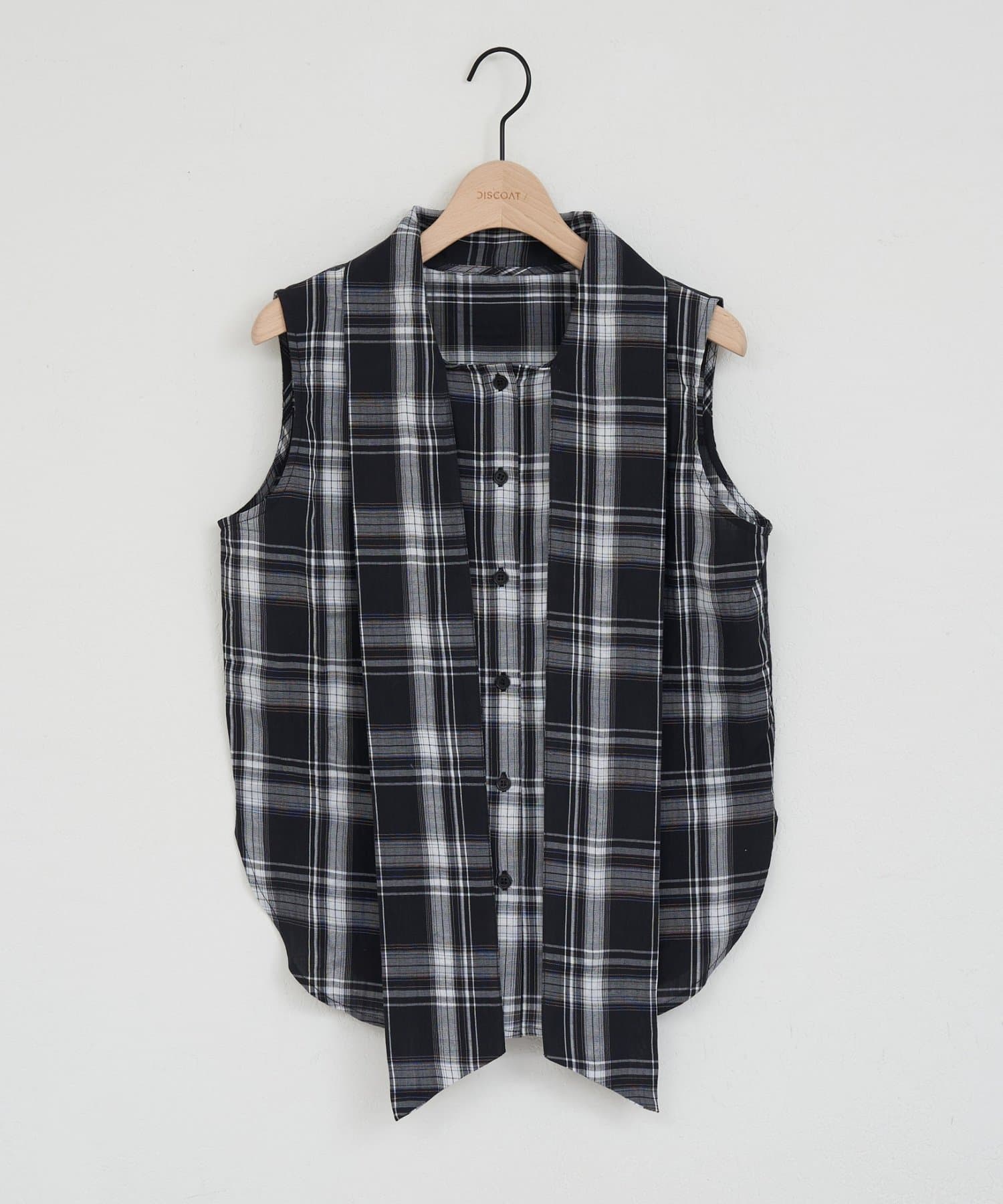 DISCOAT(ディスコート) 【WEB限定】チェックボウタイノースリーブブラウス