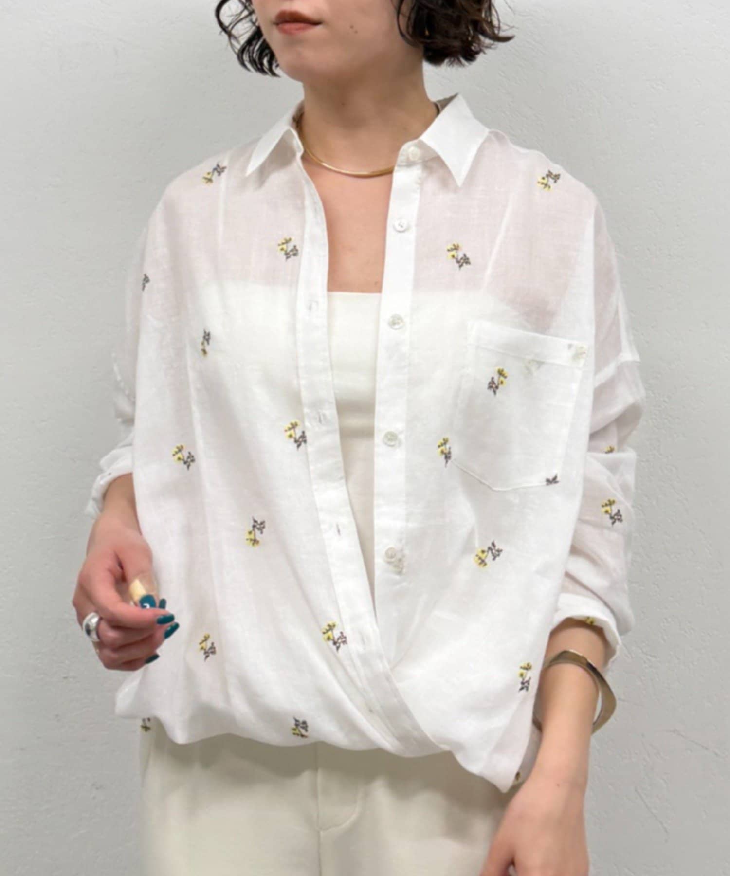 LOUNGEDRESS(ラウンジドレス) カシュクール2way刺繍リネンシャツ