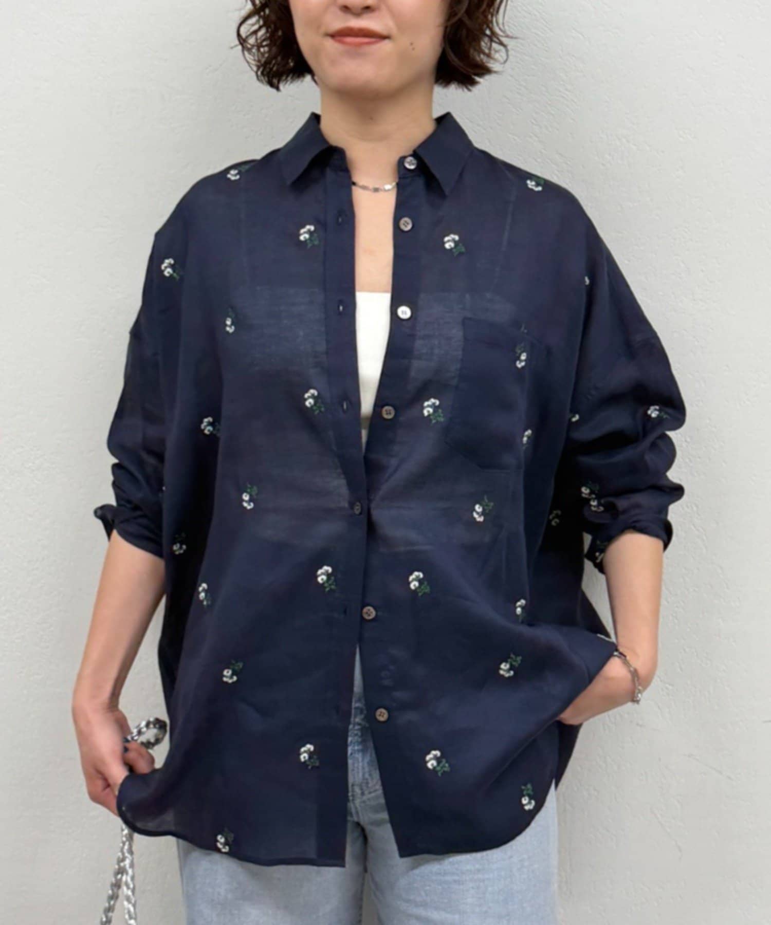 LOUNGEDRESS(ラウンジドレス) カシュクール2way刺繍リネンシャツ