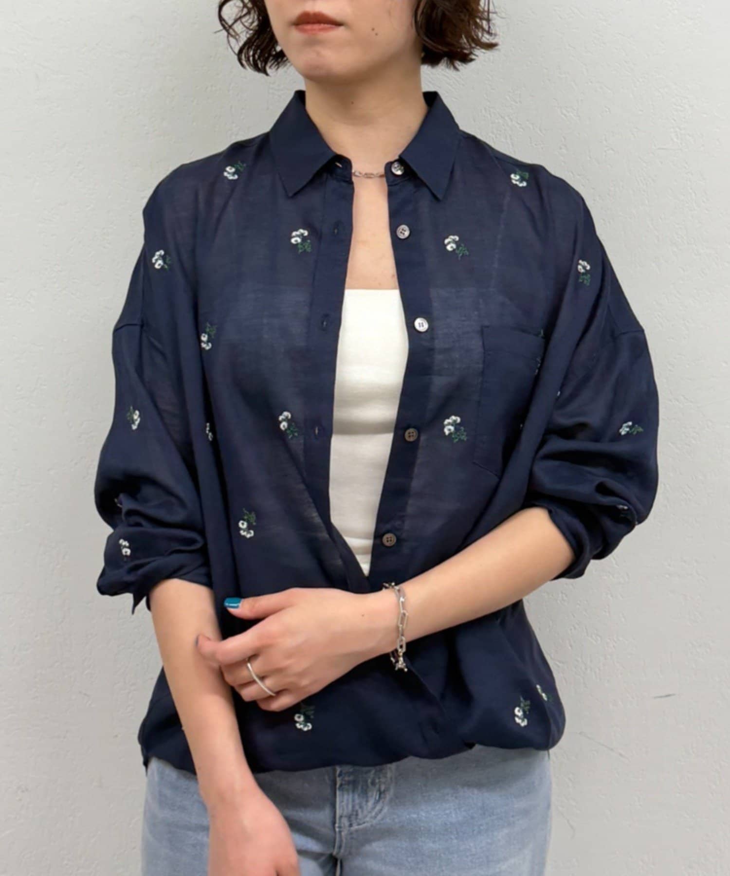 LOUNGEDRESS(ラウンジドレス) カシュクール2way刺繍リネンシャツ