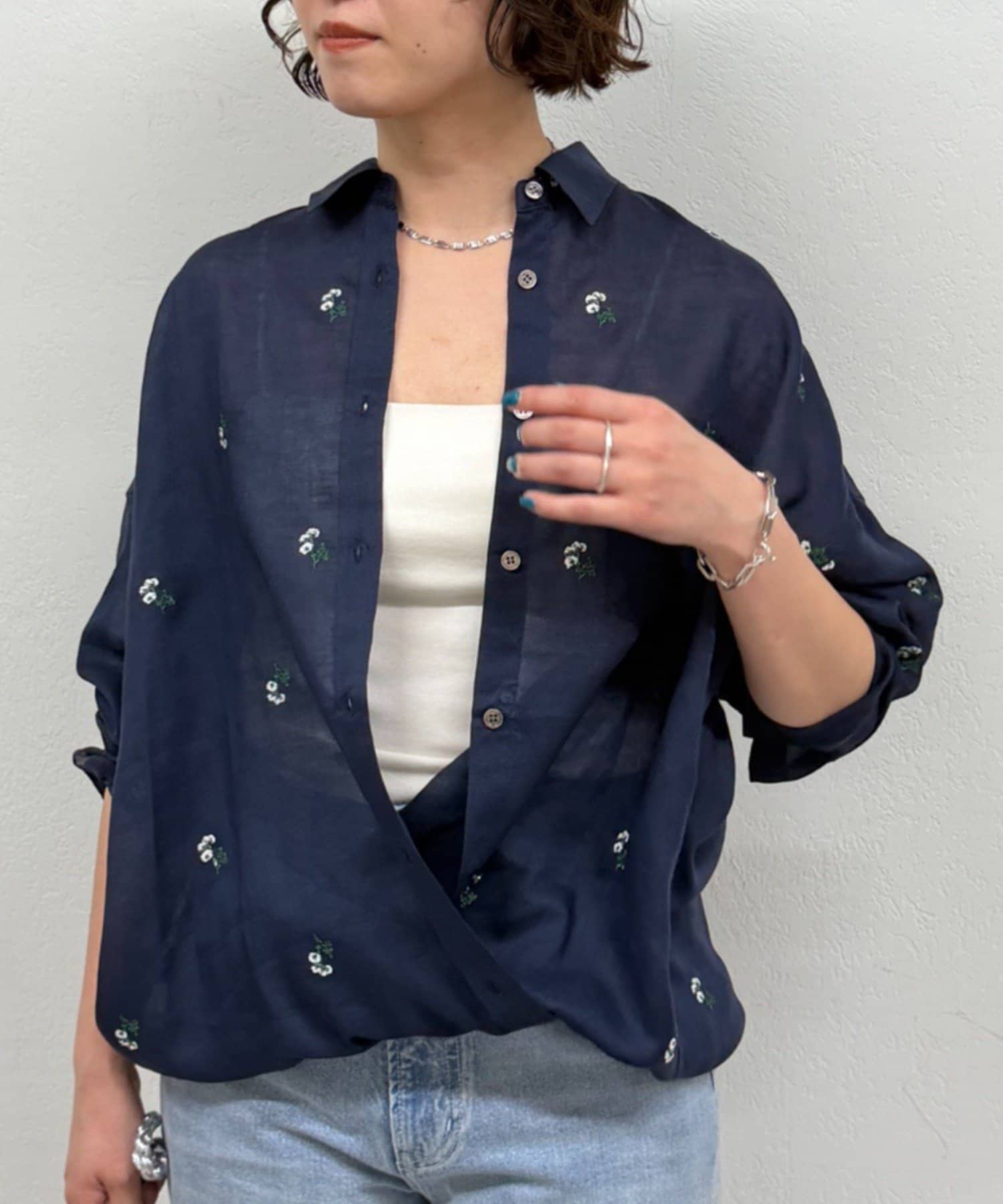 LOUNGEDRESS(ラウンジドレス) カシュクール2way刺繍リネンシャツ