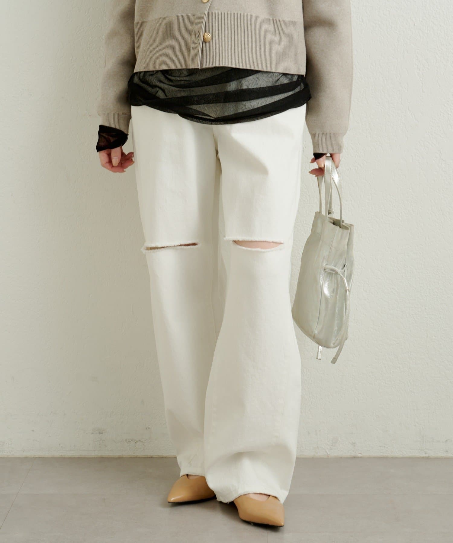 OUTLET(アウトレット) 【Omekashi】ダメージデニムパンツ