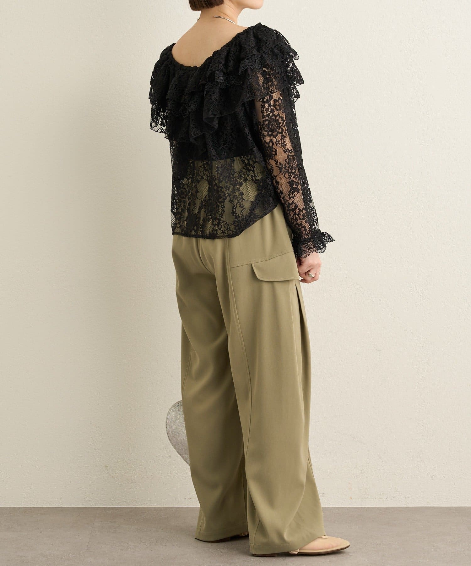 OUTLET(アウトレット) 【Omekashi】レースラッフルブラウス