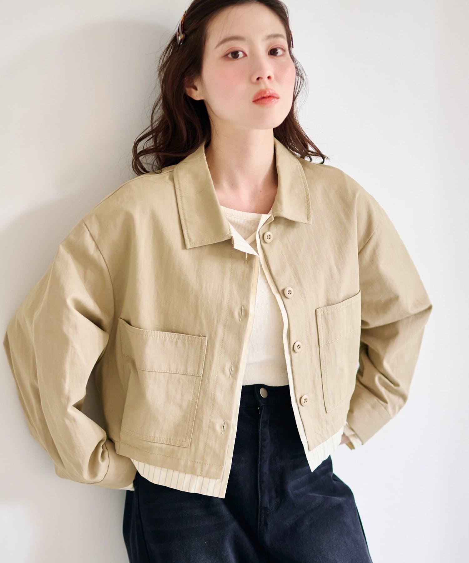 OUTLET(アウトレット) 【Kastane】レイヤードショートシャツジャケット