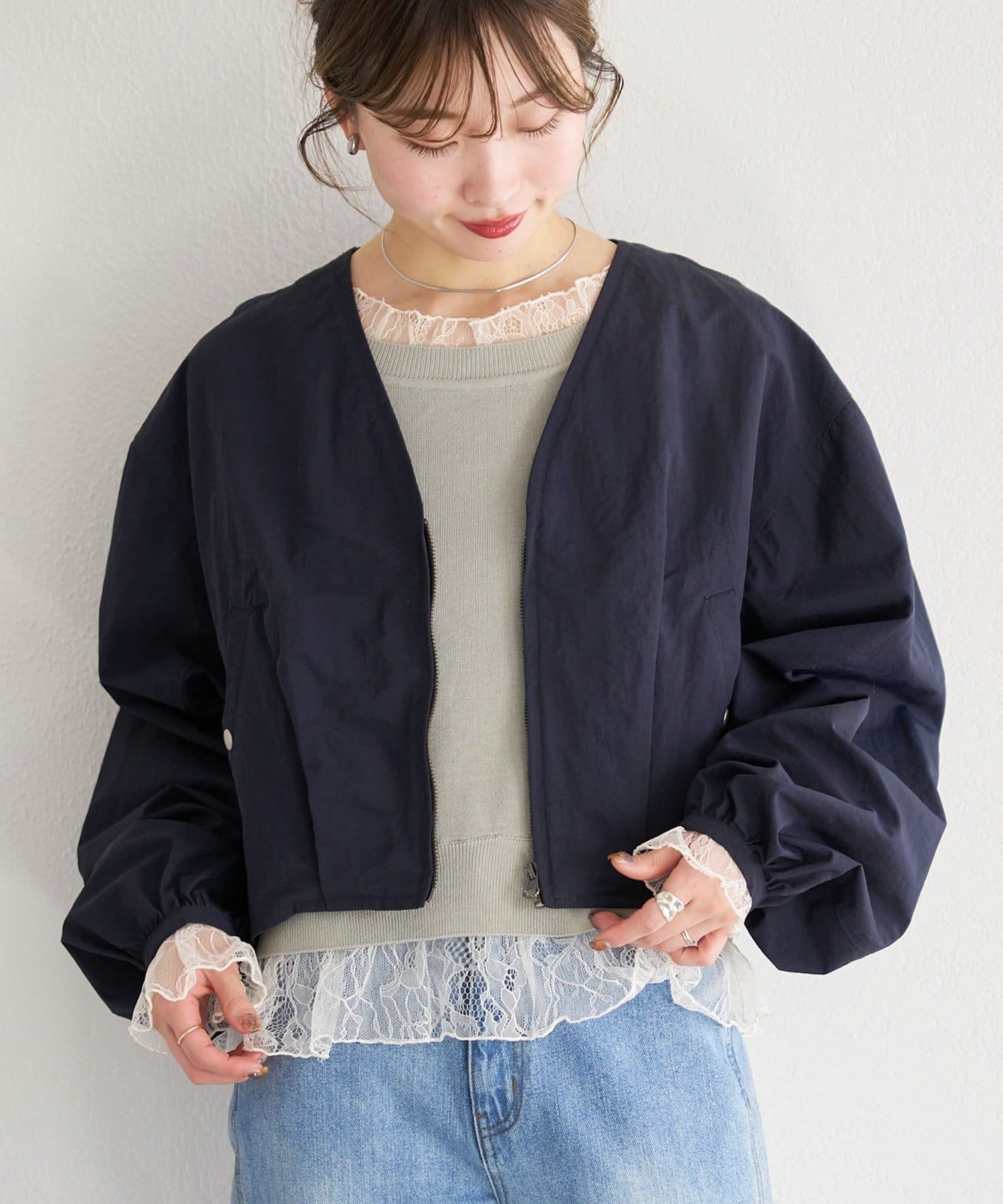 OUTLET(アウトレット) 【Kastane】B ナイロンノーカラーブルゾン